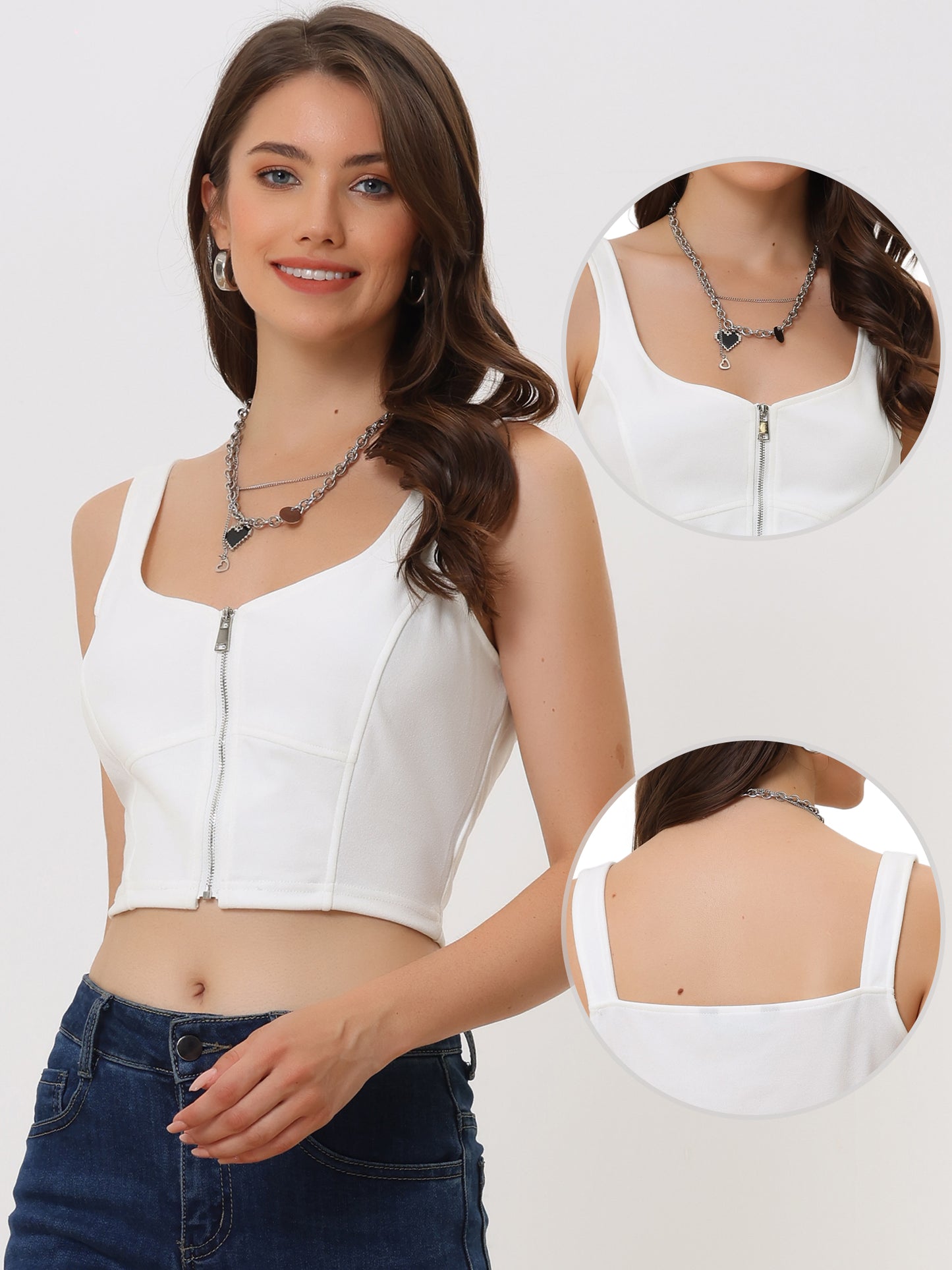 Women's Sleeveless Zip Up Tank Top Solid Strap Sexy Crop Top