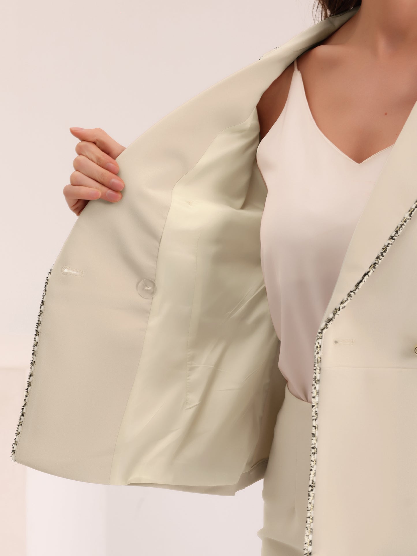 Women's 2 Piece Suit Skirt Set Tweed Trim Blazer Knee Length Pencil Skirt Business Office Wear