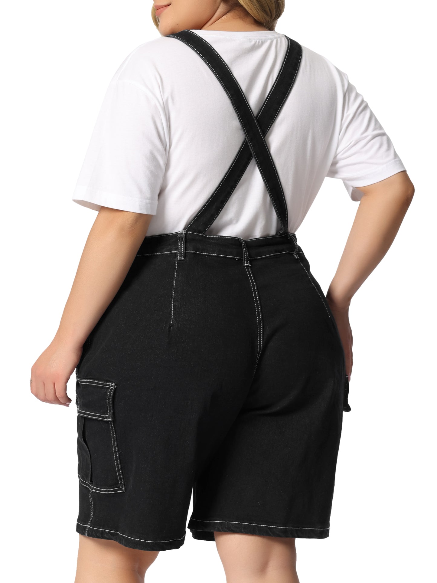 Women Plus Size Overall Shorts Jumpsuit Adjustable Strap Bib Cargo Pocket Jean Denim Overalls