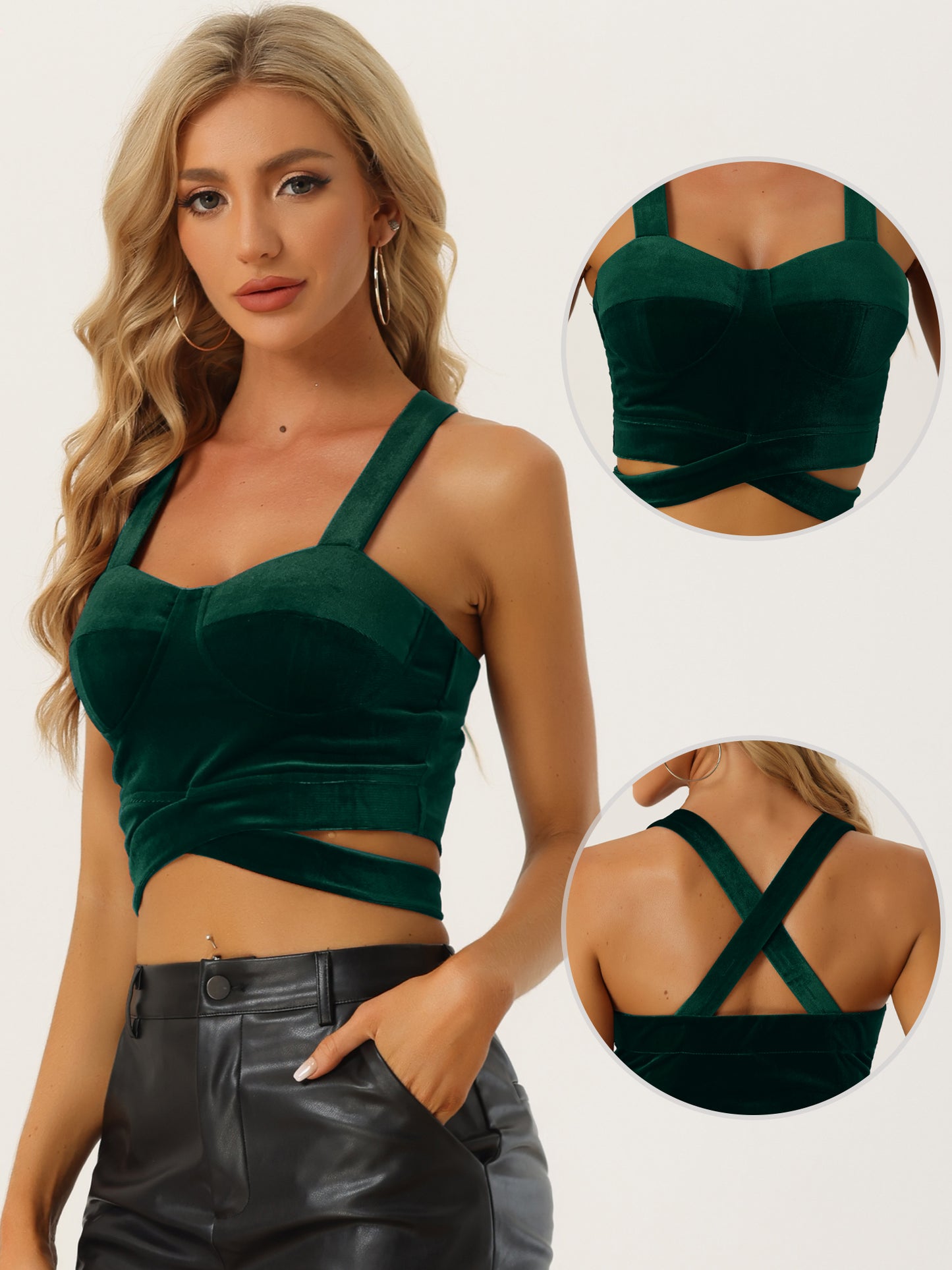 Camisola de terciopelo para mujer, sin mangas, con tirantes finos y escote en V profundo, sexy, top corto