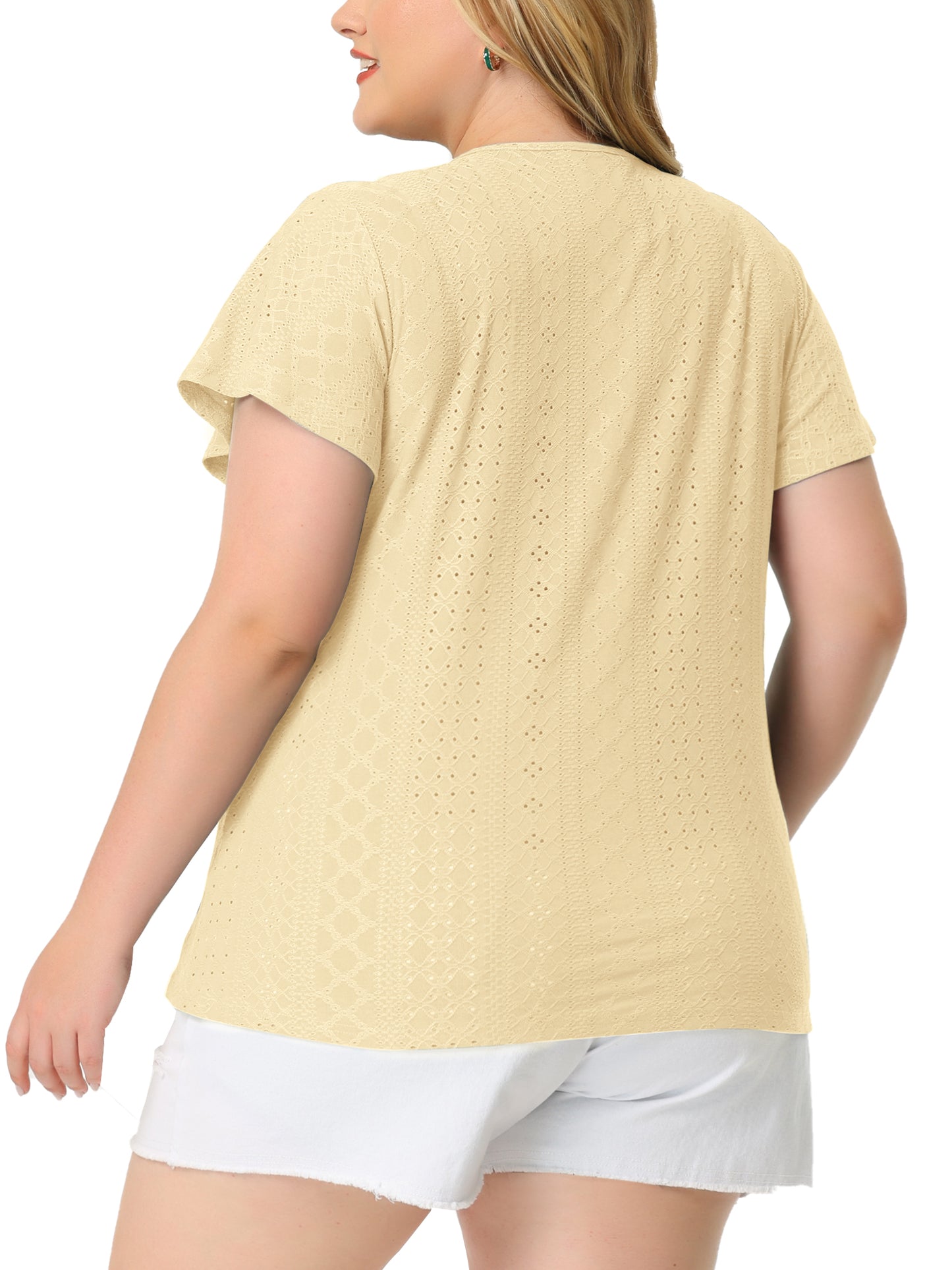 Women's Plus Size Summer Tee V Neck Hollow Flare Short Sleeve Casual Top Tunic