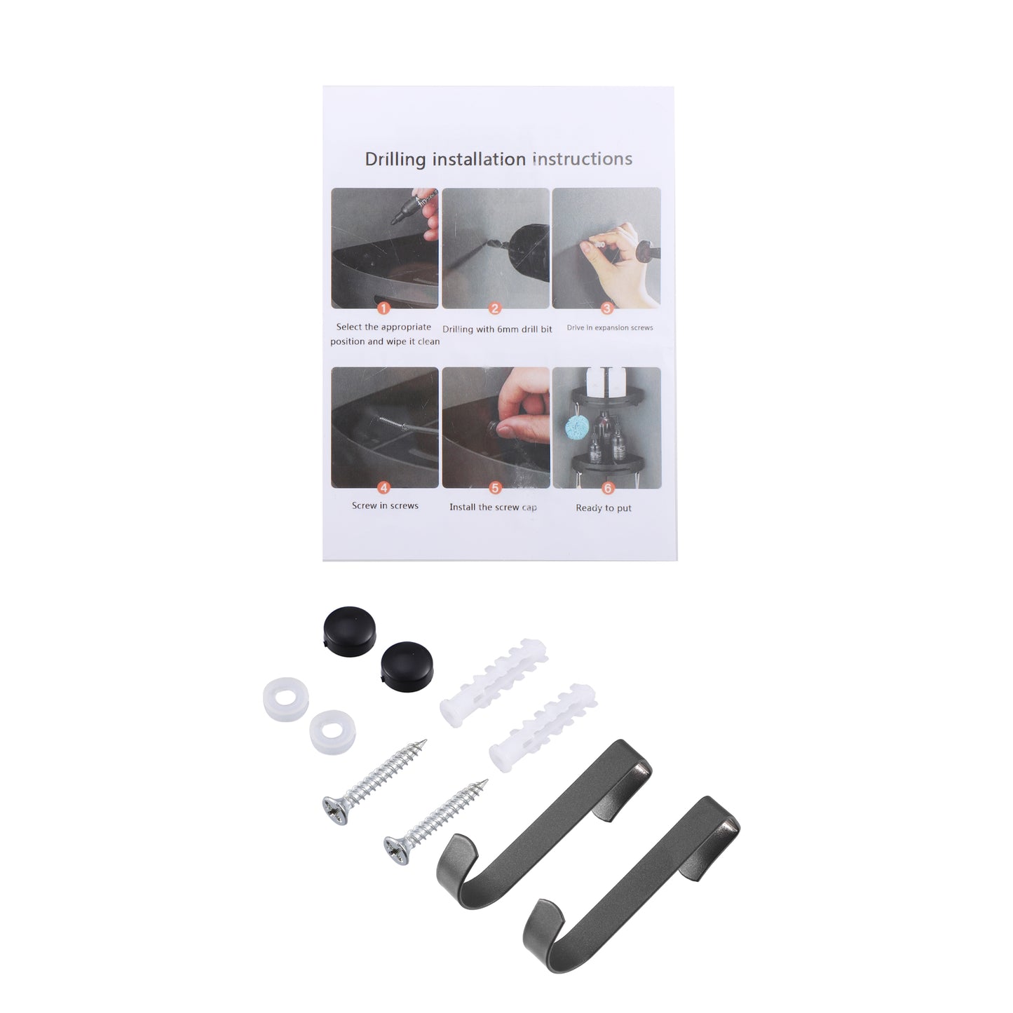 2 Set Bath Corner Shower Shelves Adhesive Caddy with Hooks, 9.57"x9.57"x1.97" Black