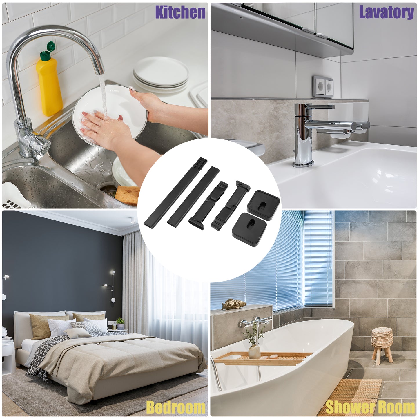 1 Set Wall Mounted Towel Rack Organizer, No Drill for Bathroom, 20.08"x2.95"x2.36" Black
