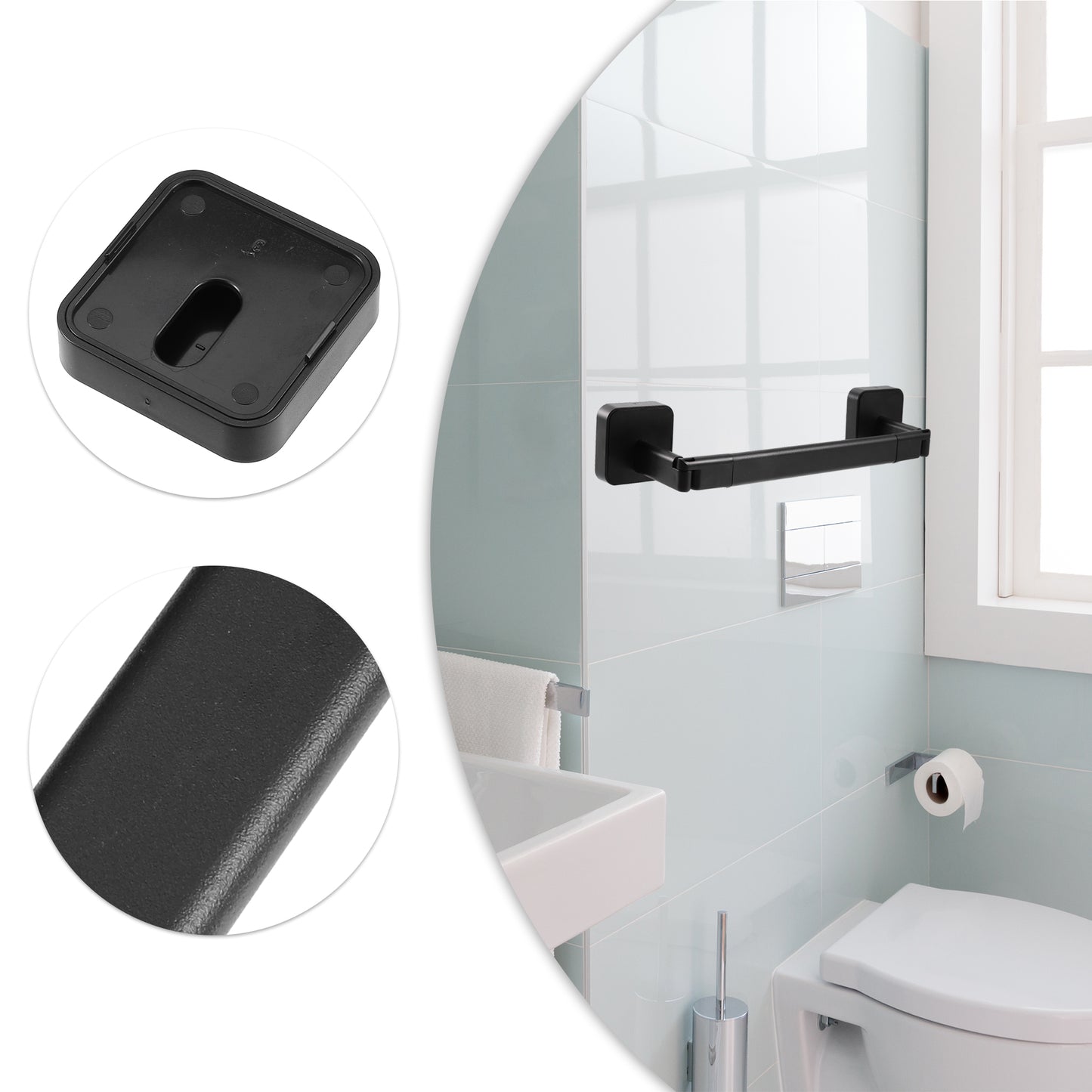 1 Set Wall Mounted Towel Rack Organizer, No Drill for Bathroom, 27.56"x2.95"x2.36" Black