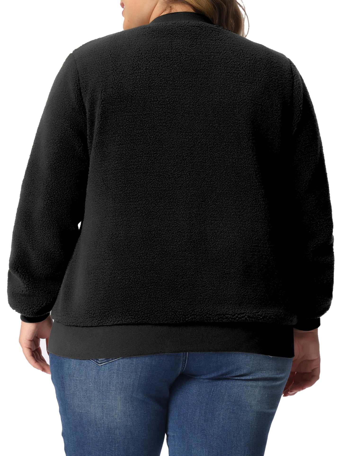 Women Plus Size Fleece Jacket Long Sleeve Faux Fuzzy Zip Up Bomber Jacket