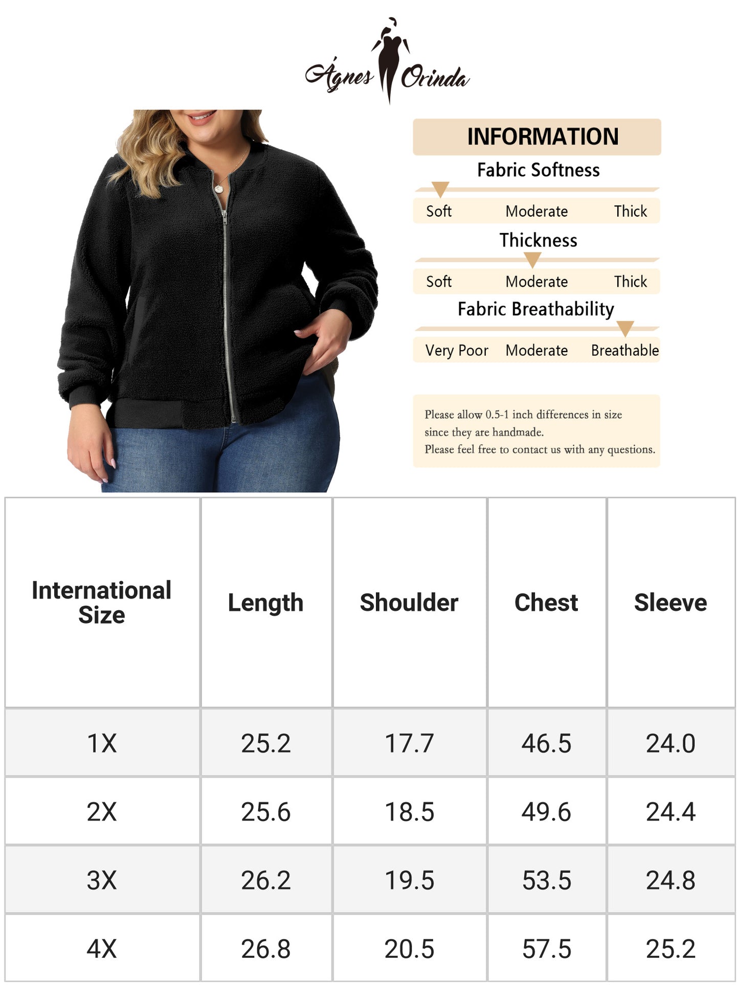 Women Plus Size Fleece Jacket Long Sleeve Faux Fuzzy Zip Up Bomber Jacket