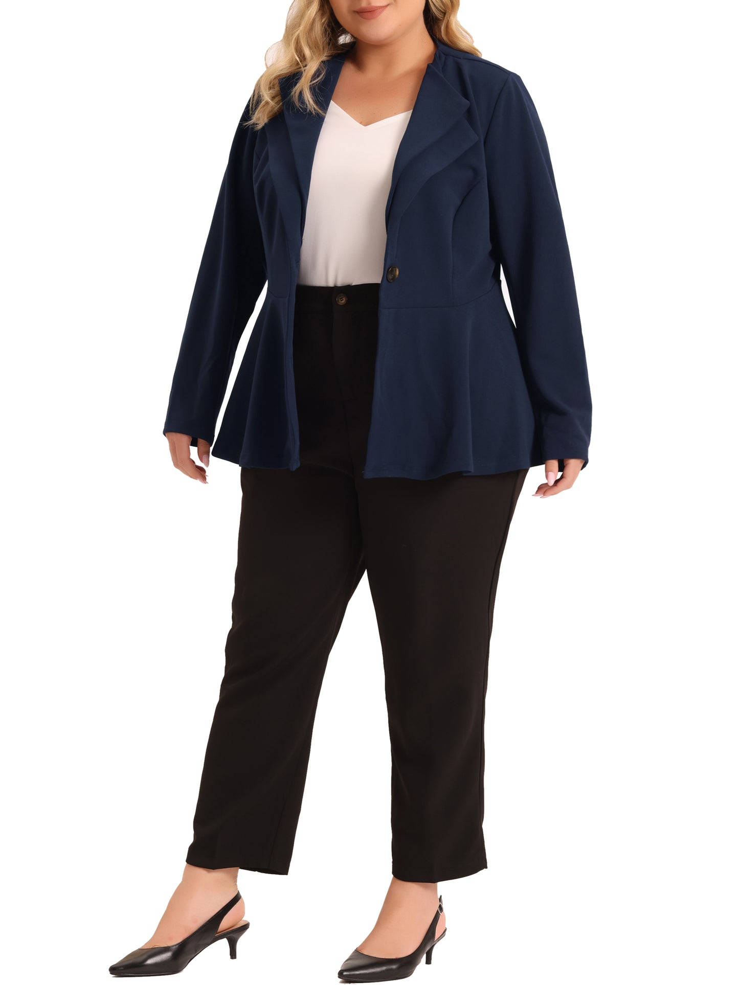 Women's Plus Size Casual Blazers Work Office Double Notch Lapel Peplum Jacket Blazer