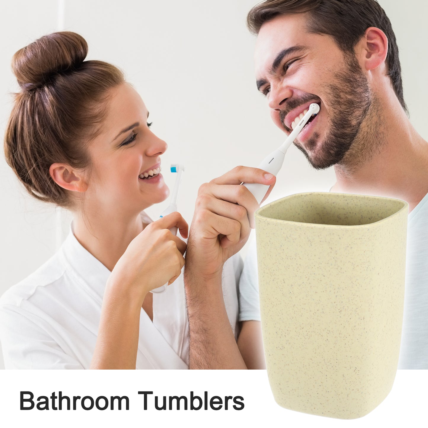Square Shape Bathroom Tumblers PP Cup for Bathroom 4.09"x2.76" Beige