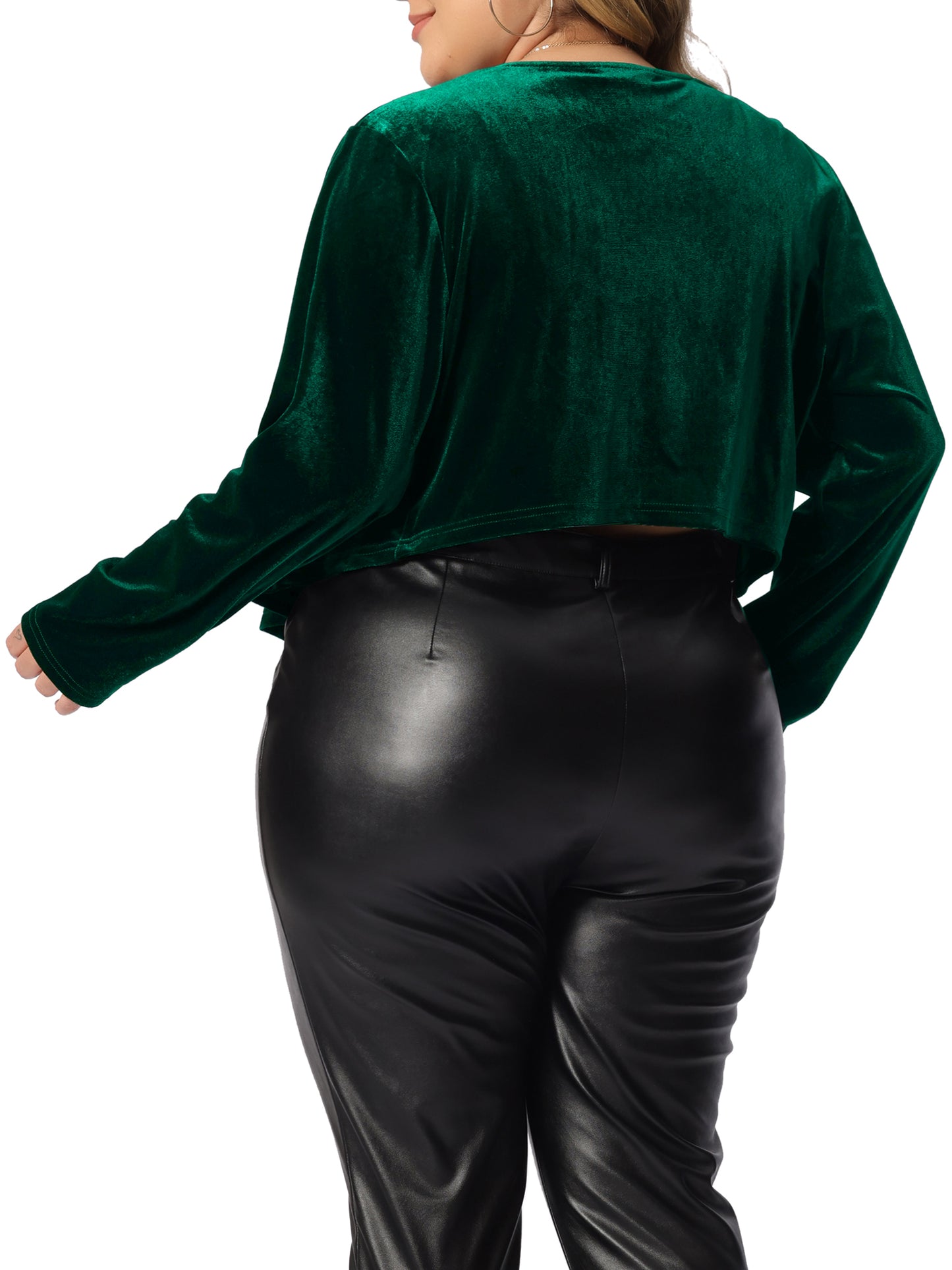 Women Plus Size Velvet Cardigan Open Front Long Sleeve Cropped Jacket