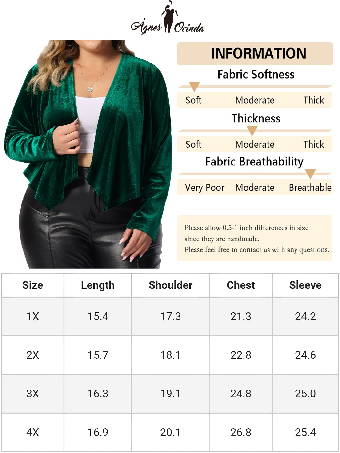 Women Plus Size Velvet Cardigan Long Sleeve Open Front Cropped Jacket