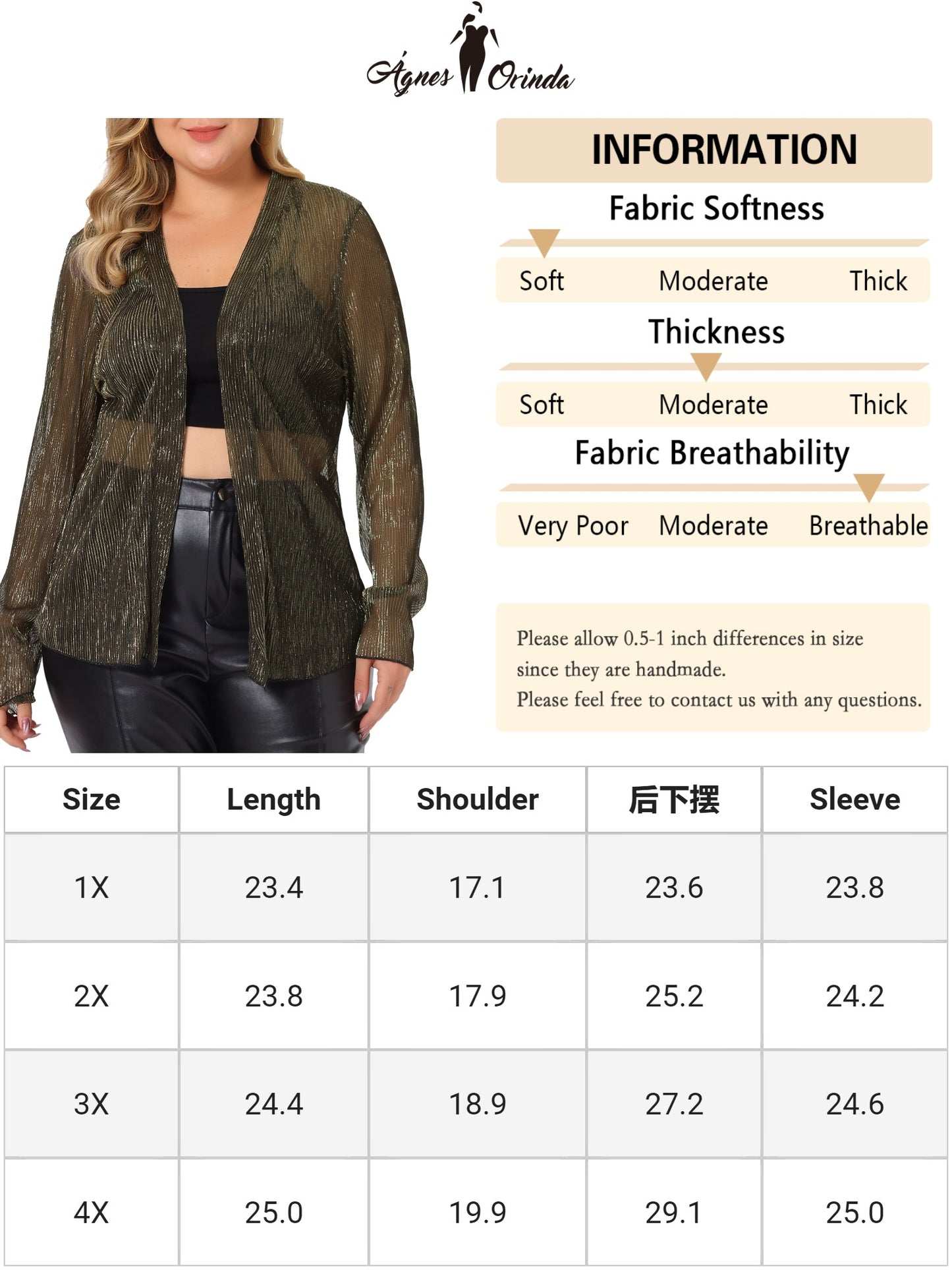 Women Plus Size Cardigan Sheer Open Front Long Sleeve Glitter Party Shirt