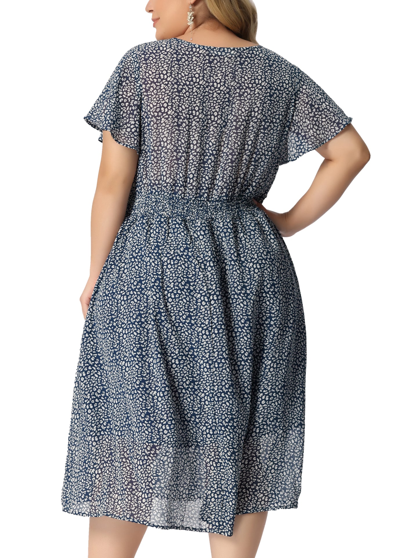 Women's Plus Size Summer Dress Floral Print V Neck Smocked A-Line Flowy Midi Dress
