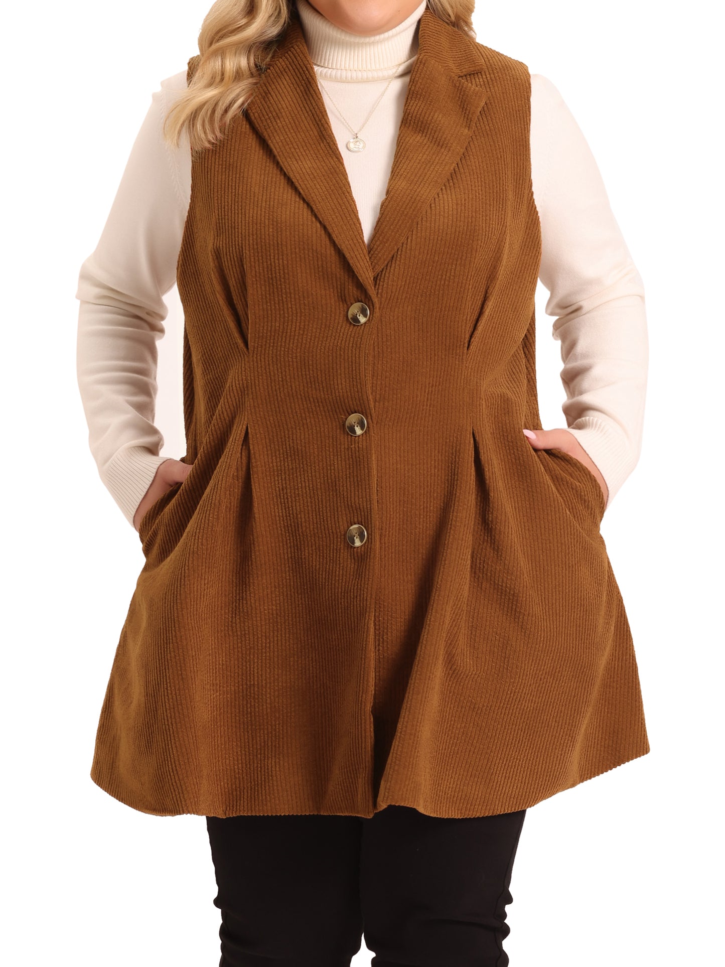 Women Plus Size Corduroy Vests Lightweight Single Breasted Casual Sleeveless Vest Jacket