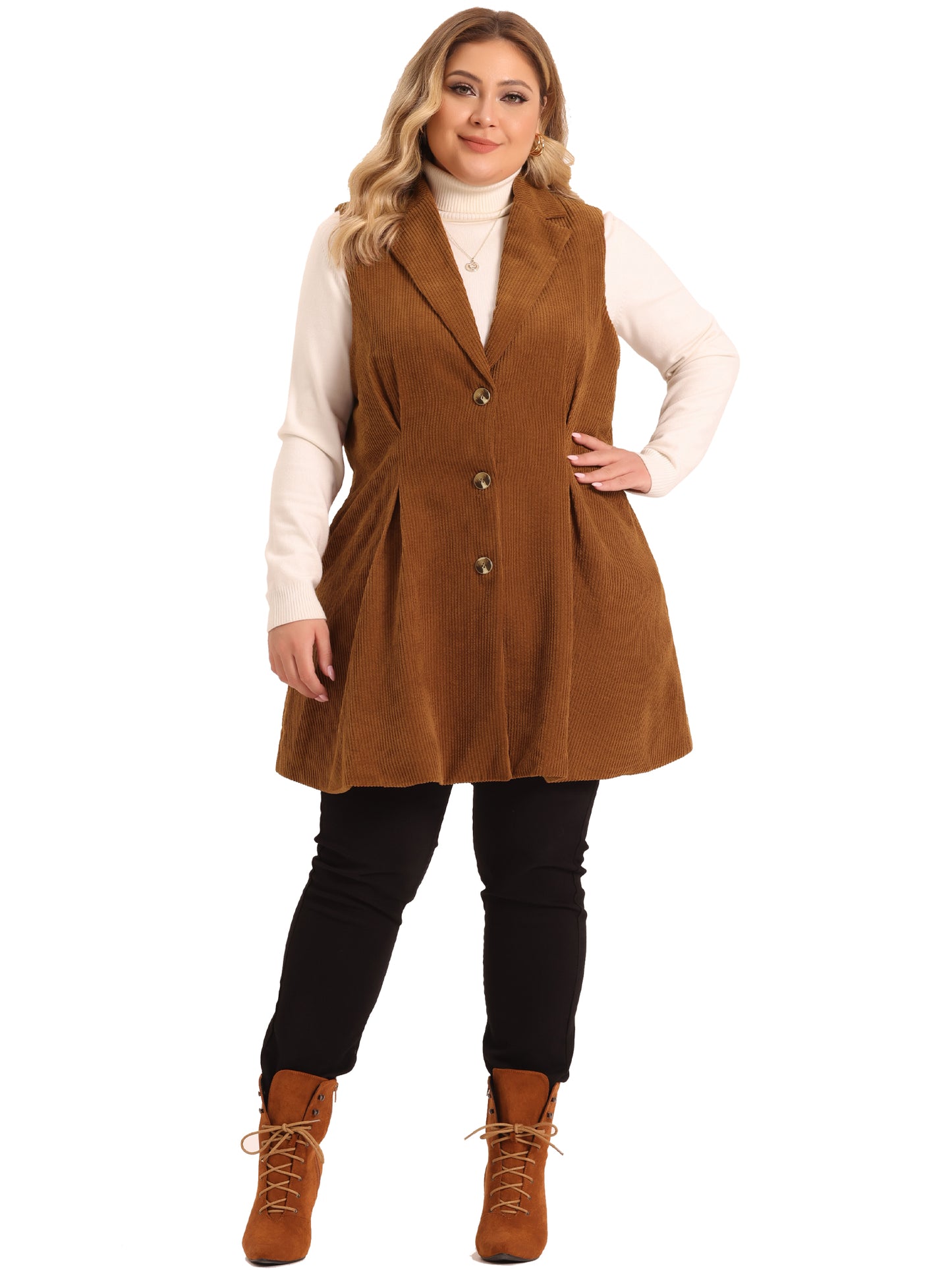 Women Plus Size Corduroy Vests Lightweight Single Breasted Casual Sleeveless Vest Jacket