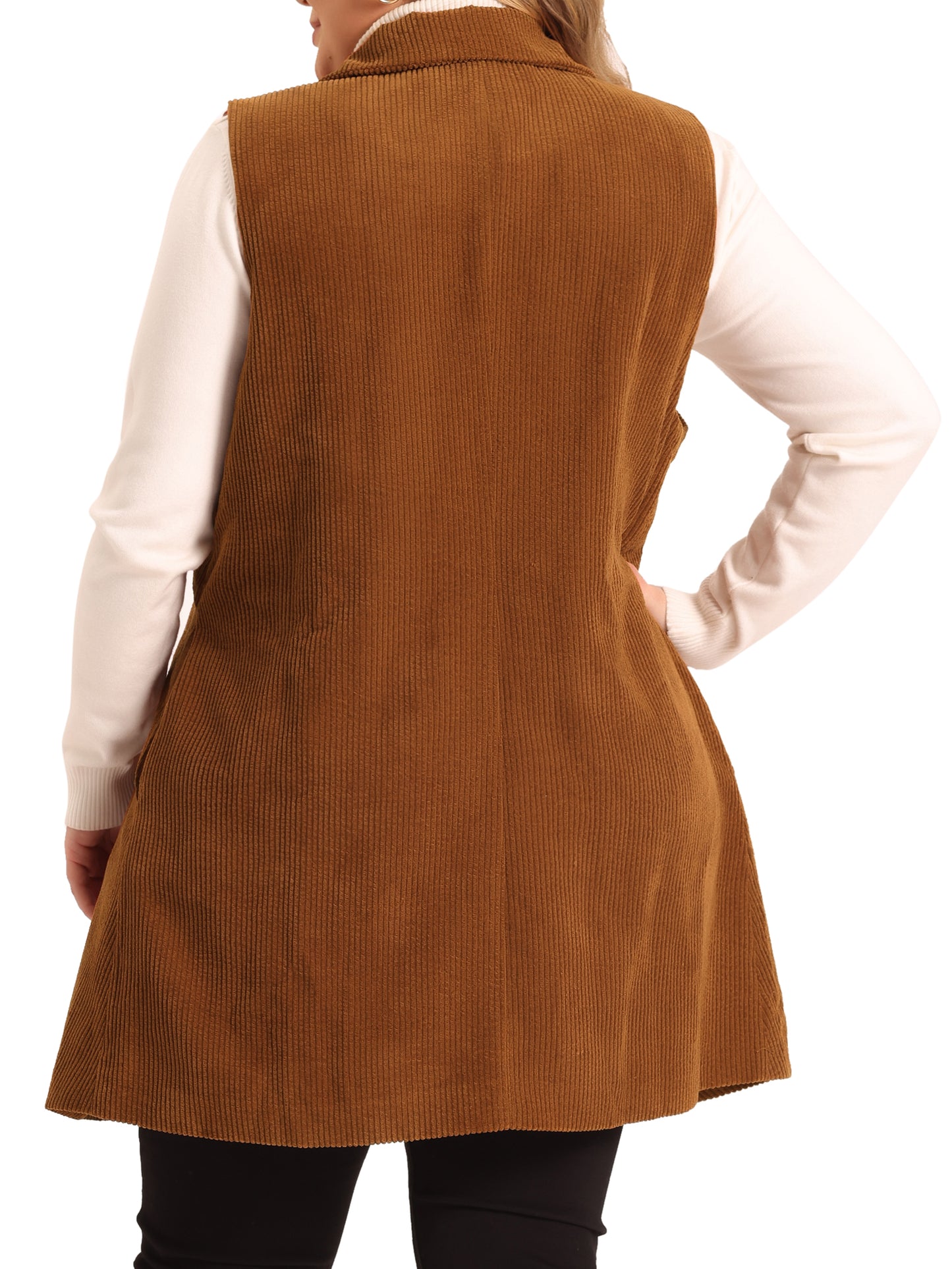 Women Plus Size Corduroy Vests Lightweight Single Breasted Casual Sleeveless Vest Jacket