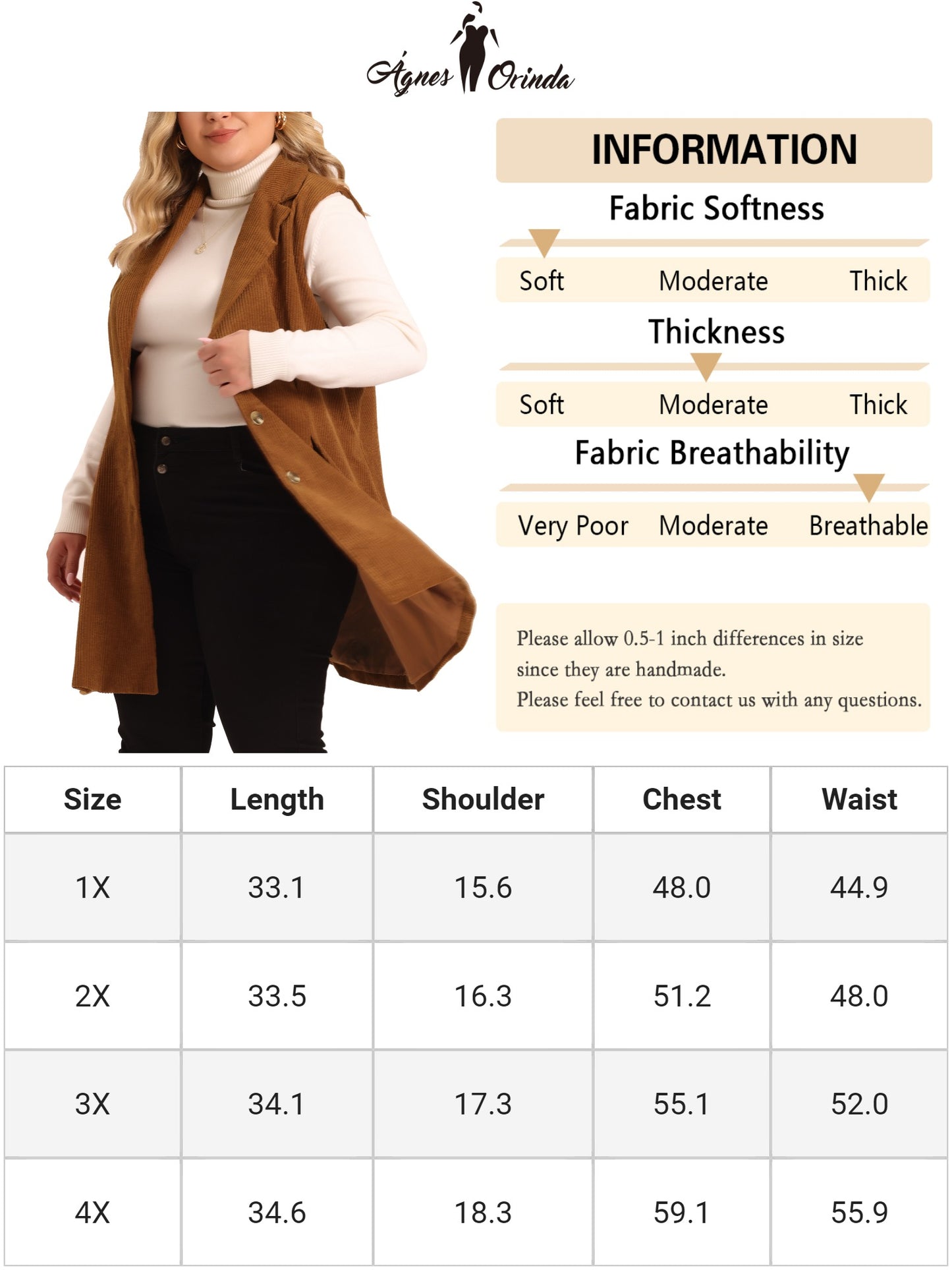 Women Plus Size Corduroy Vests Lightweight Single Breasted Casual Sleeveless Vest Jacket