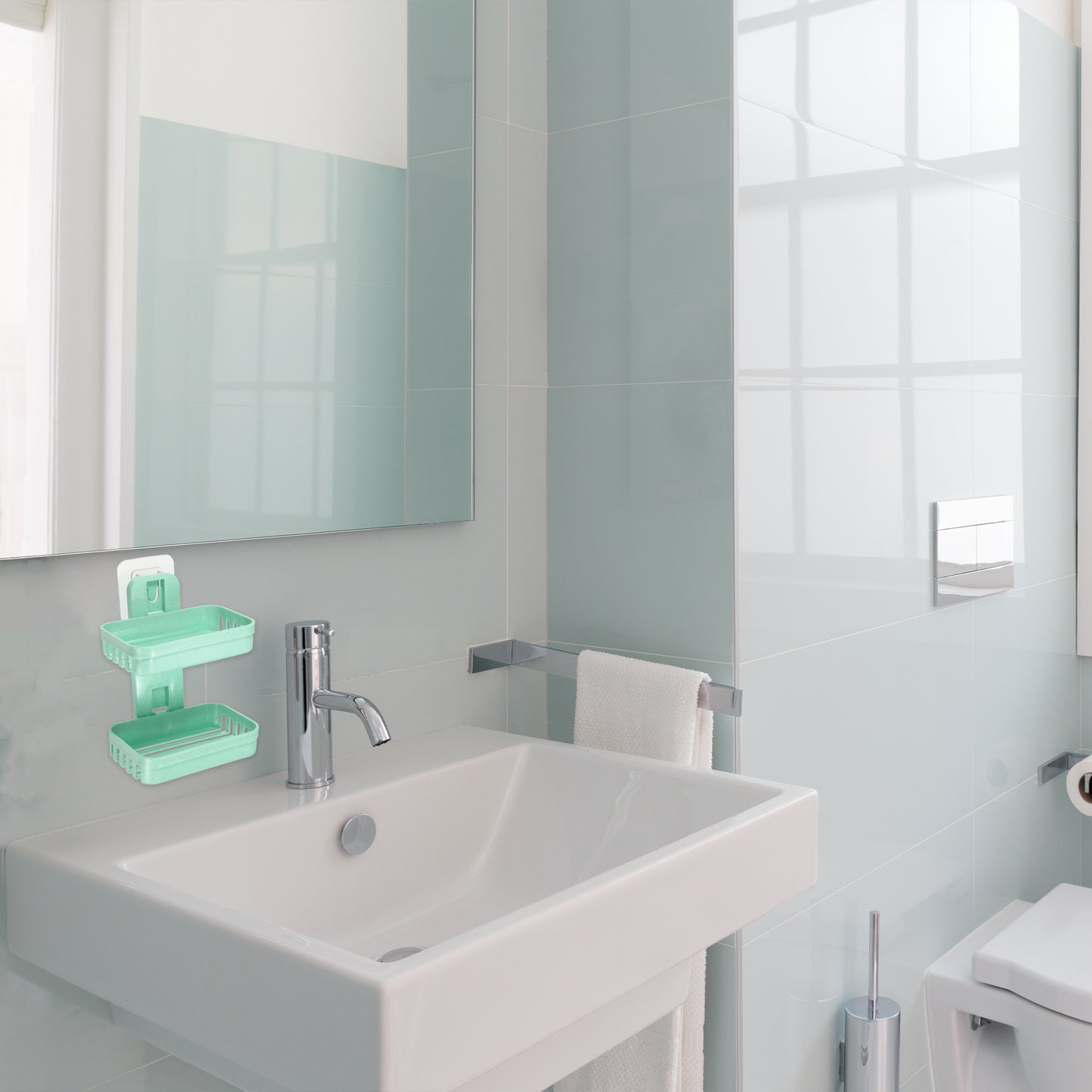 1 Pc Plastic Soap Dish Drill Free Soap Holder for Bathroom Green