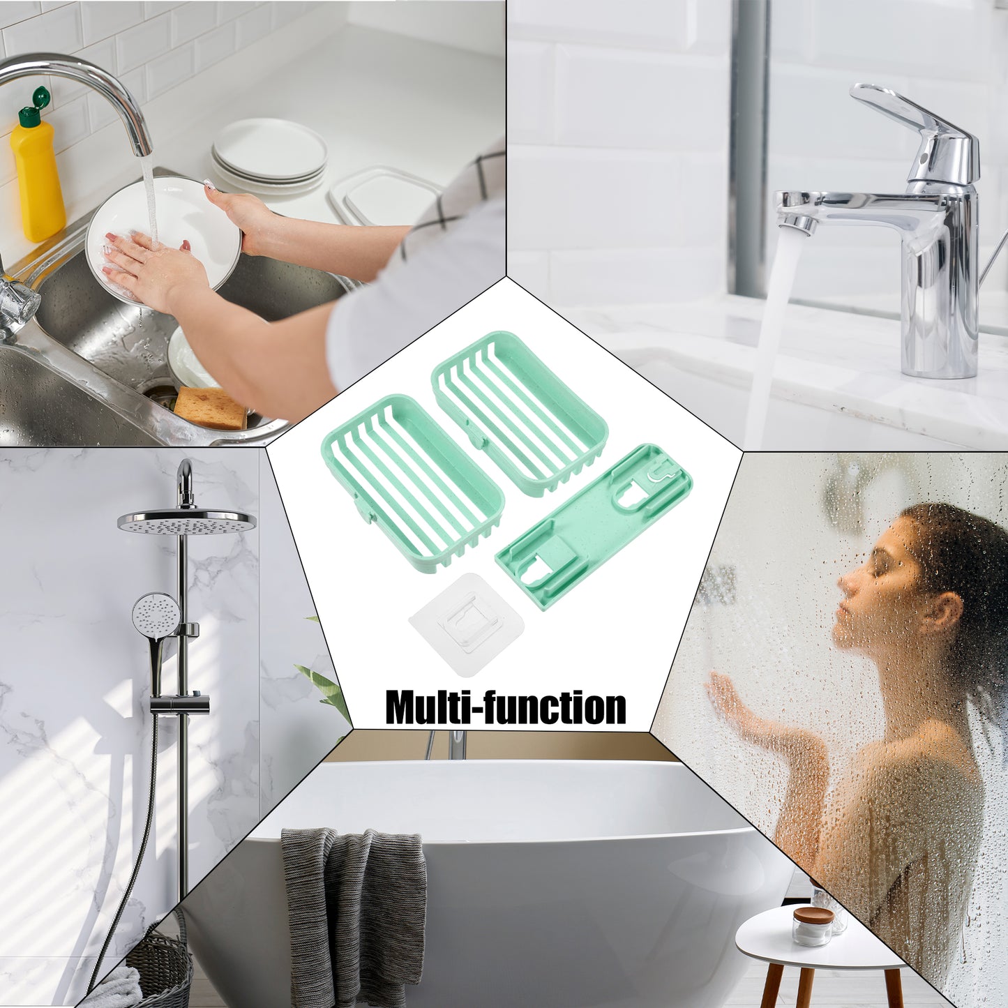 1 Pc Plastic Soap Dish Drill Free Soap Holder for Bathroom Green