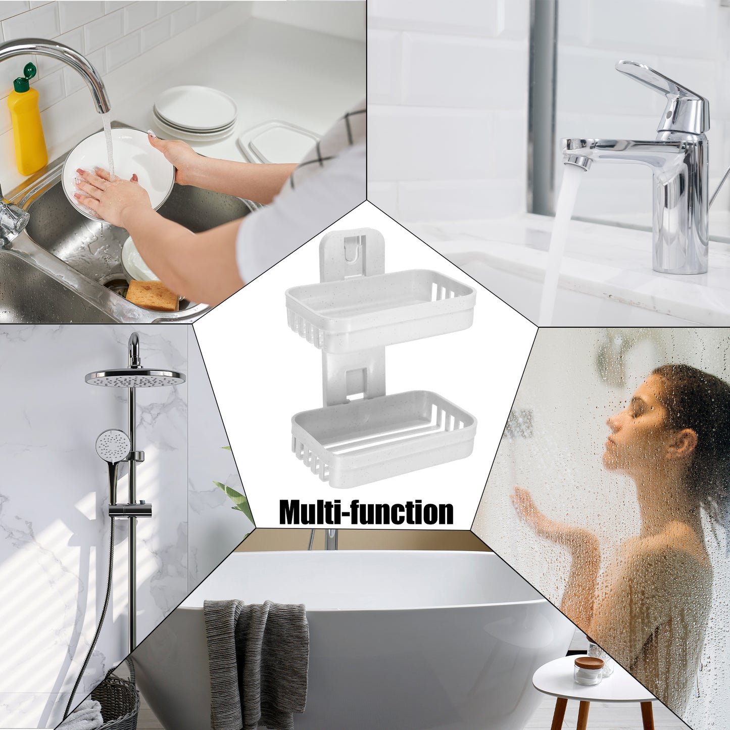 1 Pc Plastic Soap Dish Drill Free Soap Holder for Bathroom Beige