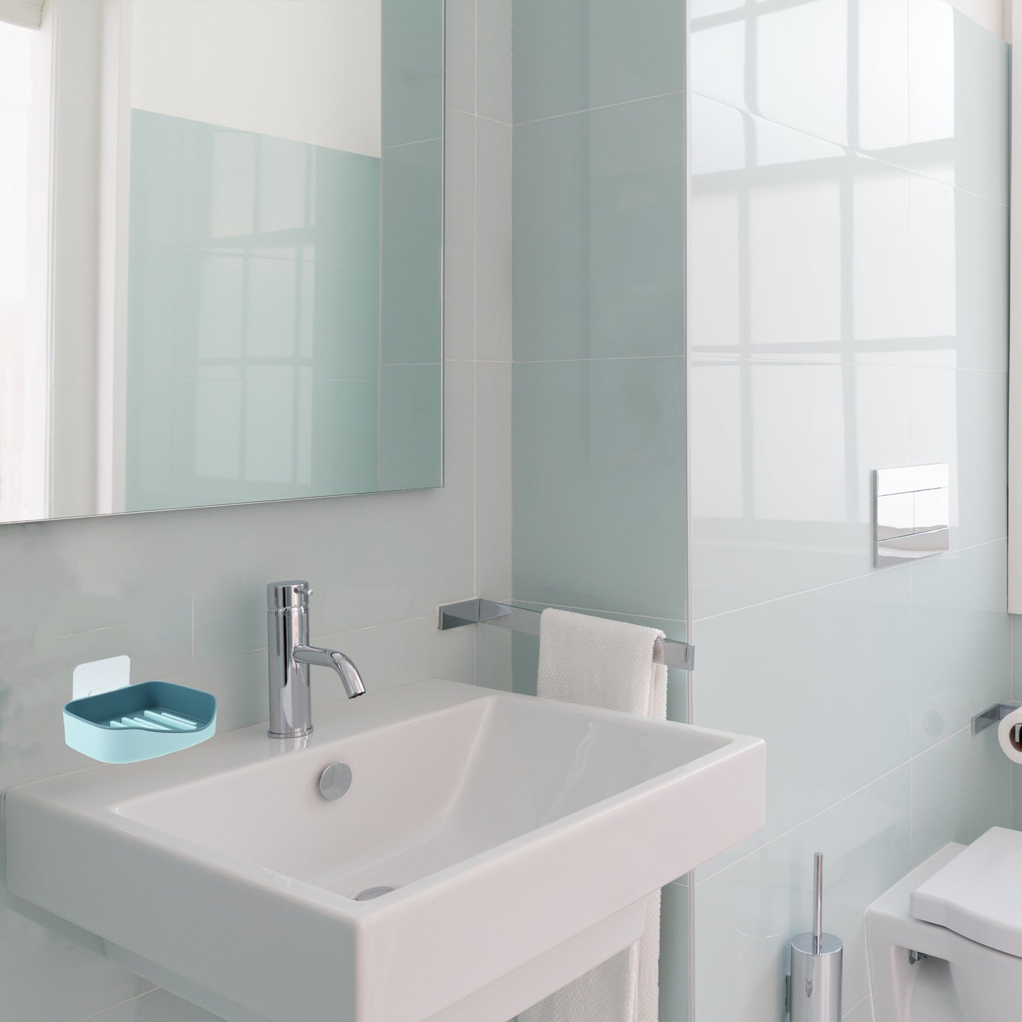 1 Pc Plastic Soap Dish Drill Free Wall Mounted Soap Holder, 13x9.2cm Blue