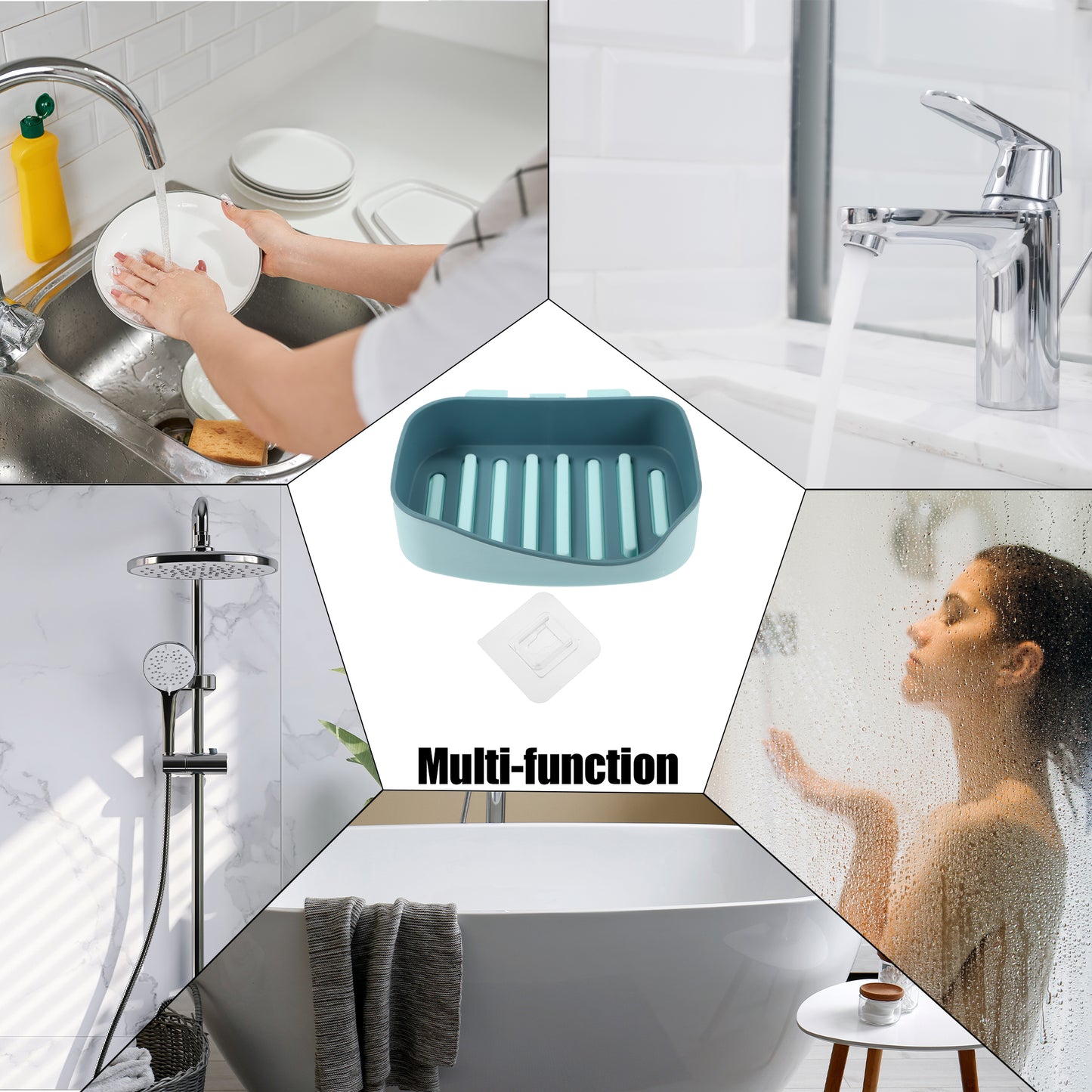 1 Pc Plastic Soap Dish Drill Free Wall Mounted Soap Holder, 13x9.2cm Blue