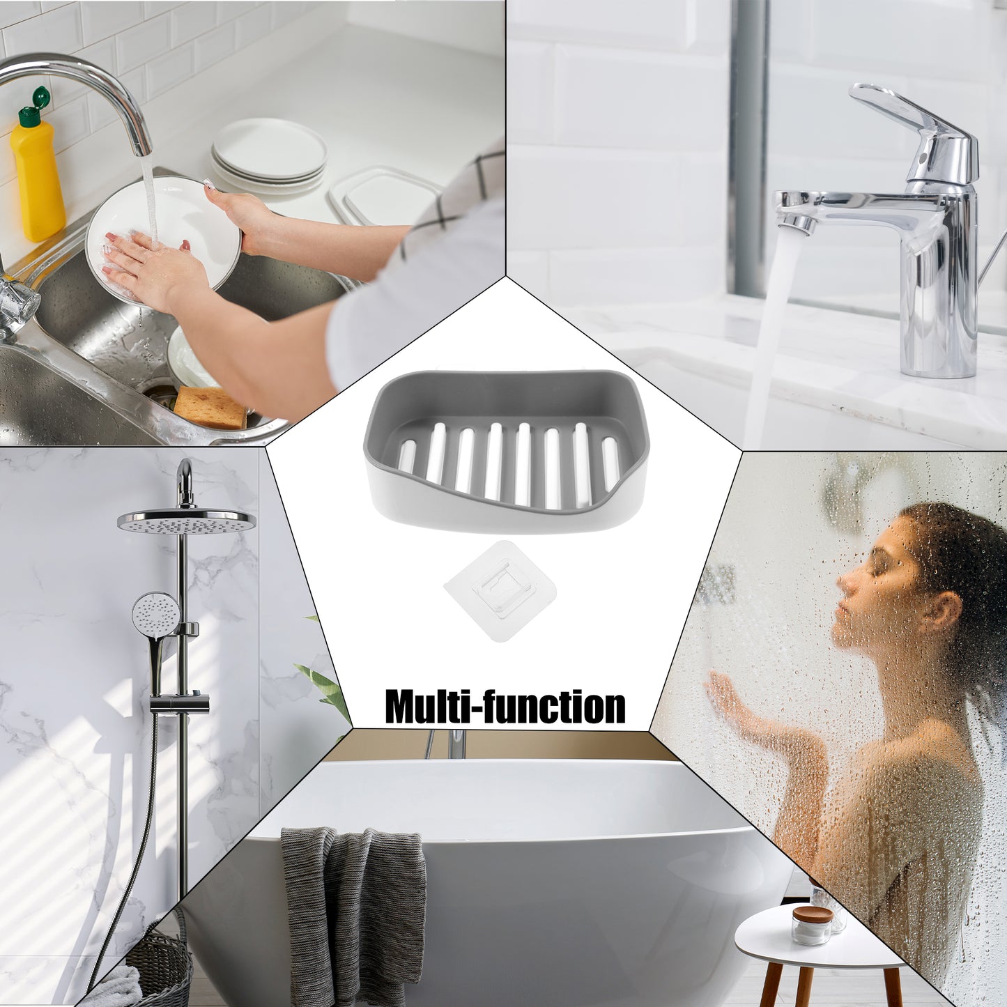 1 Pc Plastic Soap Dish Drill Free Wall Mounted Soap Holder, 13x9.2cm Gray