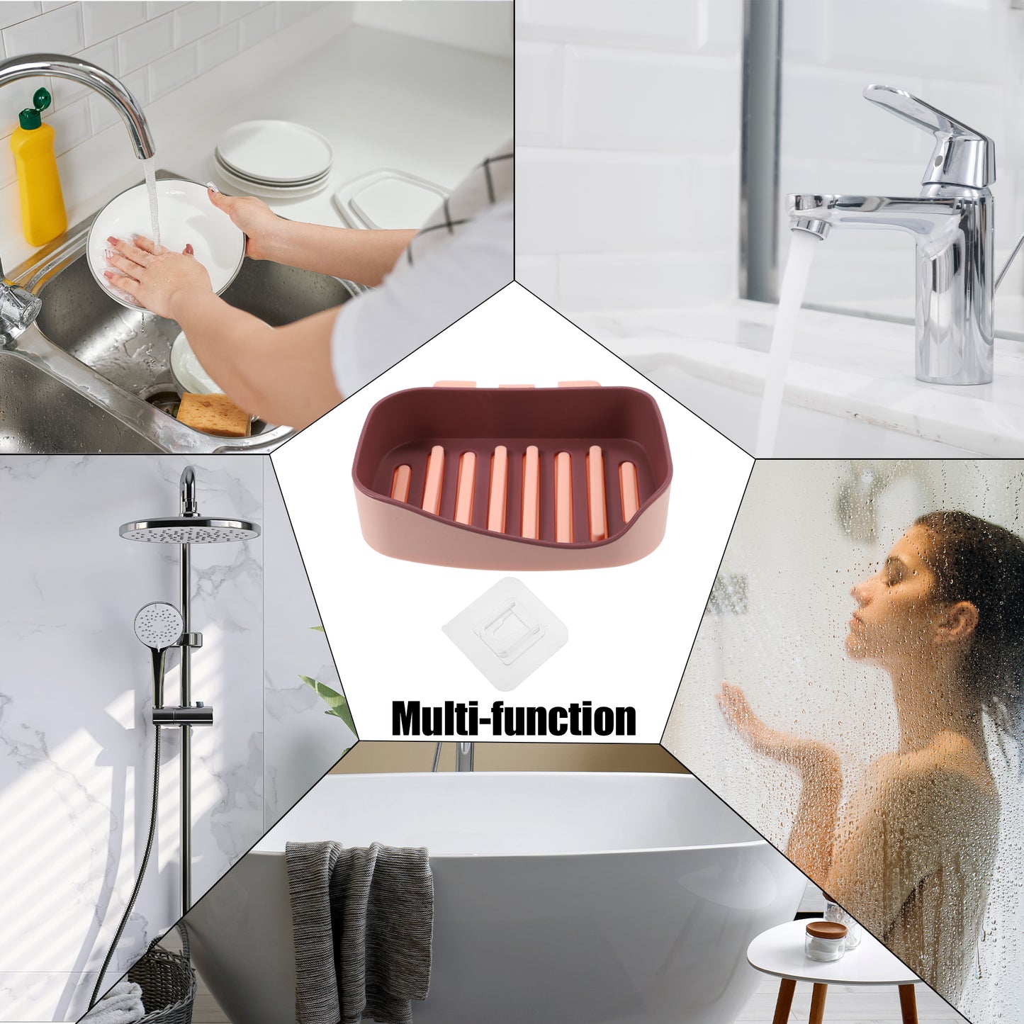 1 Pc Plastic Soap Dish Drill Free Wall Mounted Soap Holder, 13x9.2cm Pink