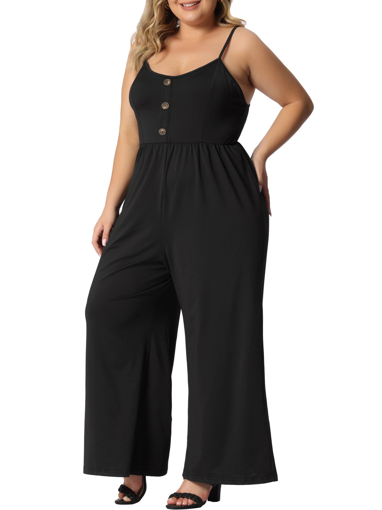 Women Plus Size Overalls Romper One Piece Wide Leg Pant Sleeveless Jumpsuit