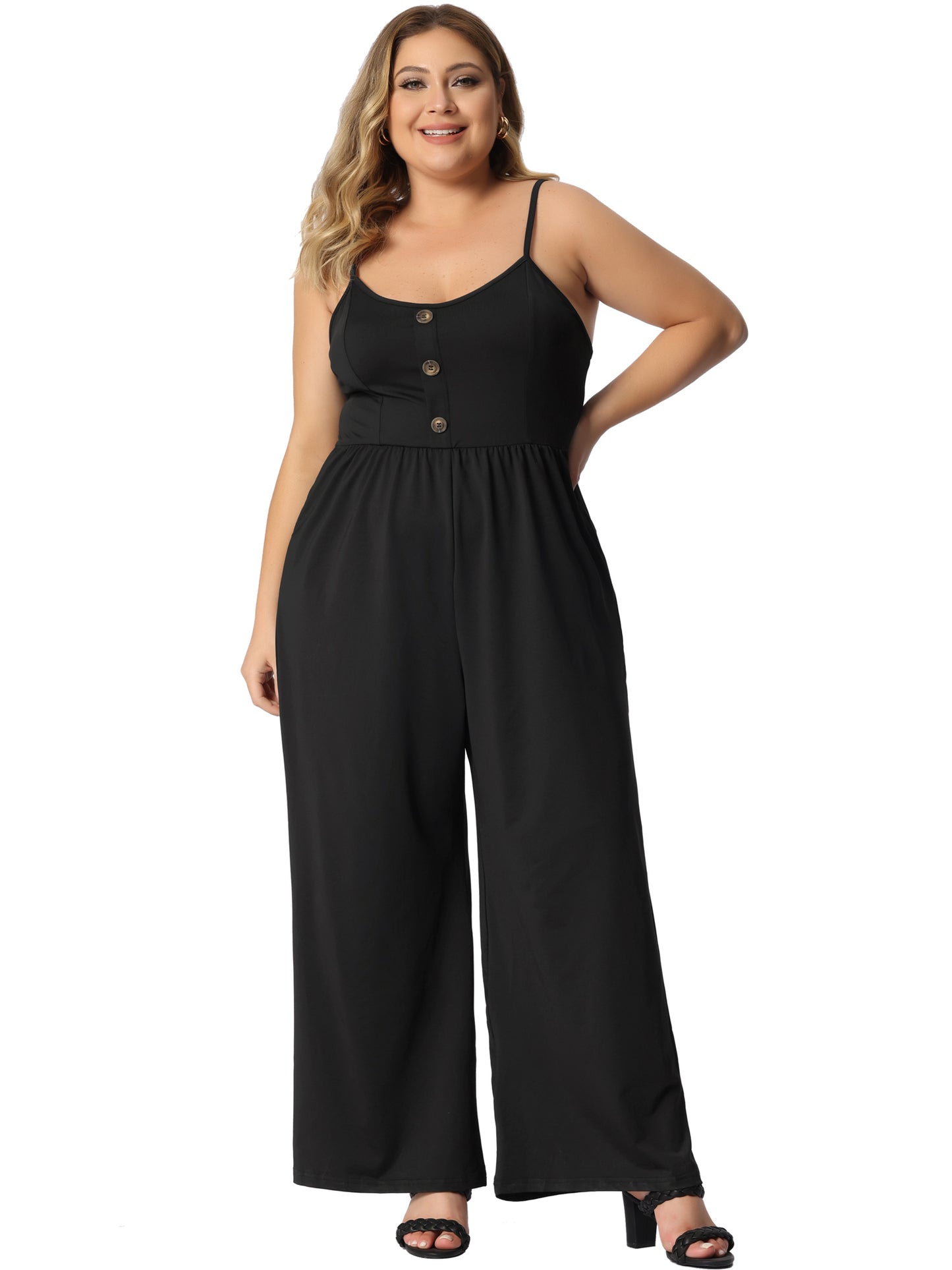 Women Plus Size Overalls Romper One Piece Wide Leg Pant Sleeveless Jumpsuit