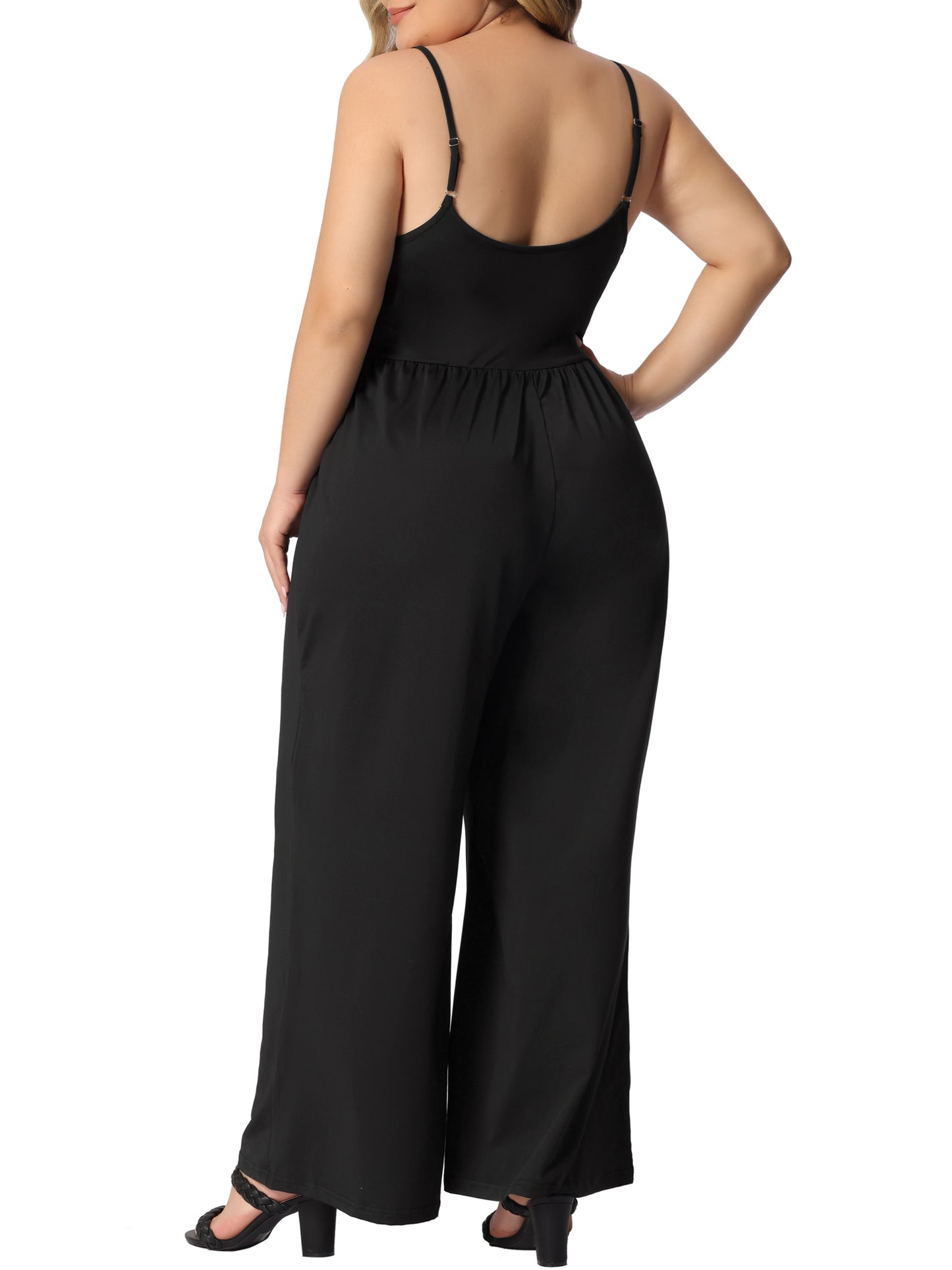 Women Plus Size Overalls Romper One Piece Wide Leg Pant Sleeveless Jumpsuit