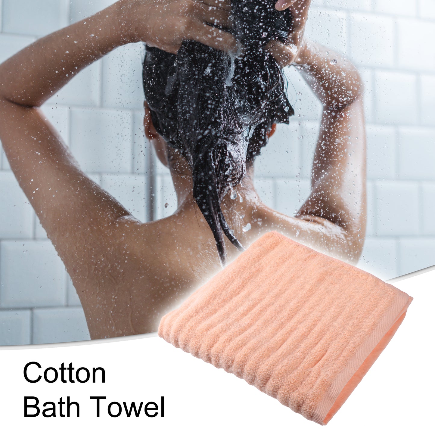 1 Pc Soft Absorbent Cotton Bath Towel, Orange 55.12"x27.17"