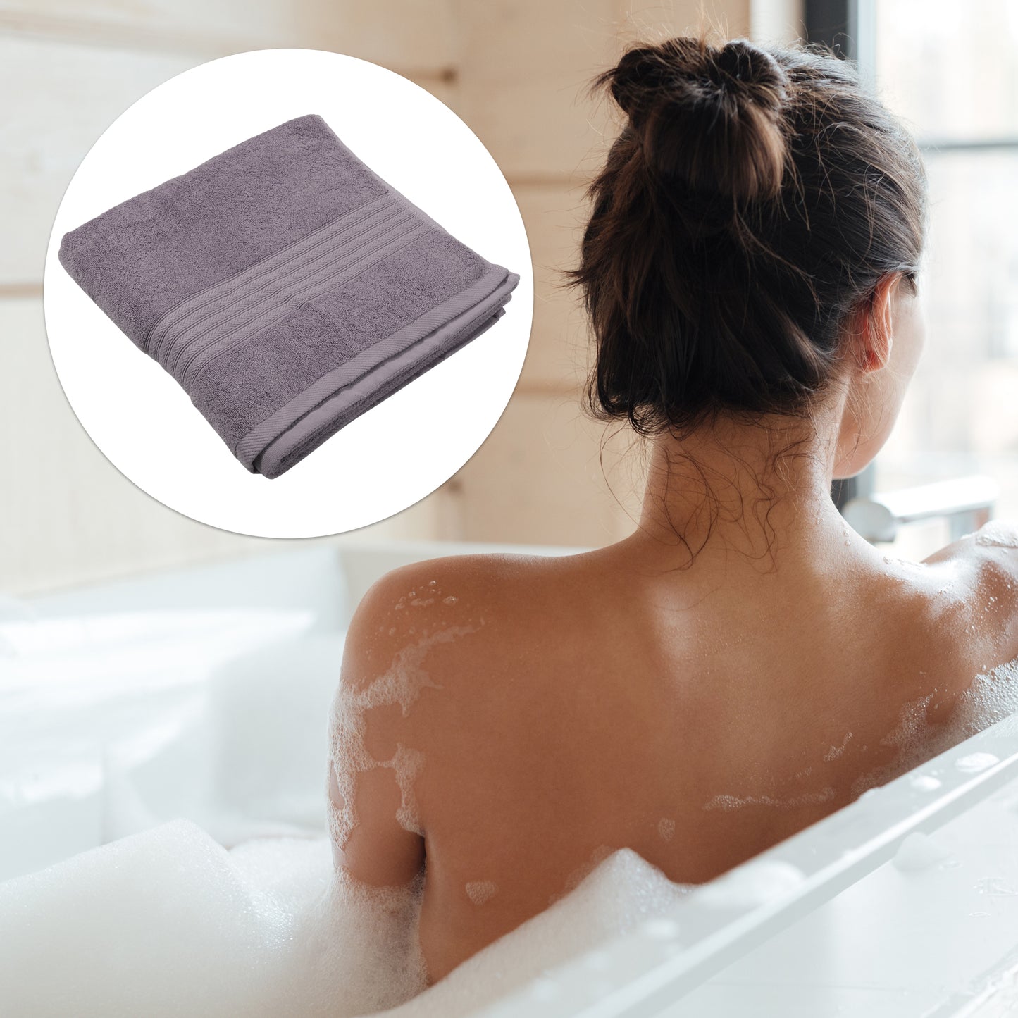 1 Pc Classic Soft Absorbent Cotton Bath Towel, Purple 55.12"x27.17"