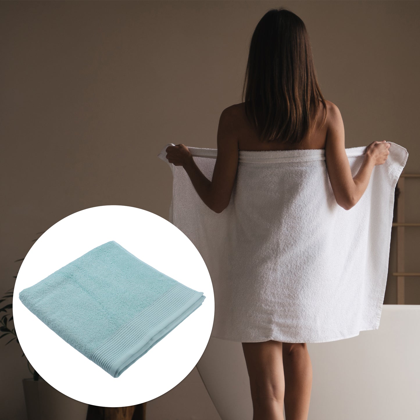 1 Pc Soft Absorbent Cotton Bath Towel Classic Design, Green 59.06"x28.35"
