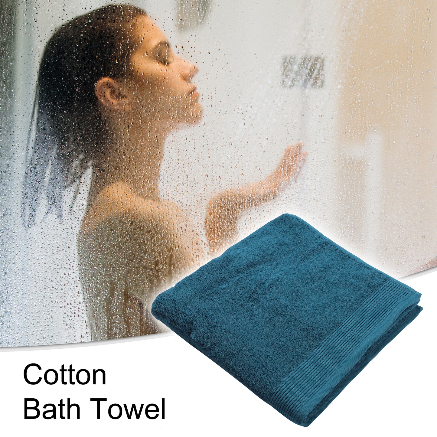 1 Pc Soft Absorbent Cotton Bath Towel Classic Design, Blue 59.06"x28.35"