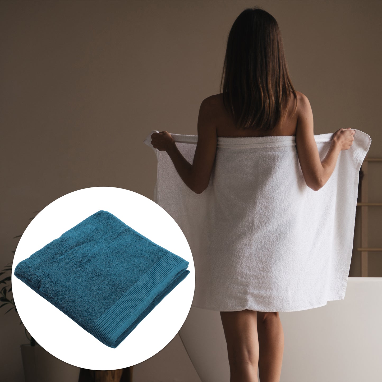 1 Pc Soft Absorbent Cotton Bath Towel Classic Design, Blue 59.06"x28.35"