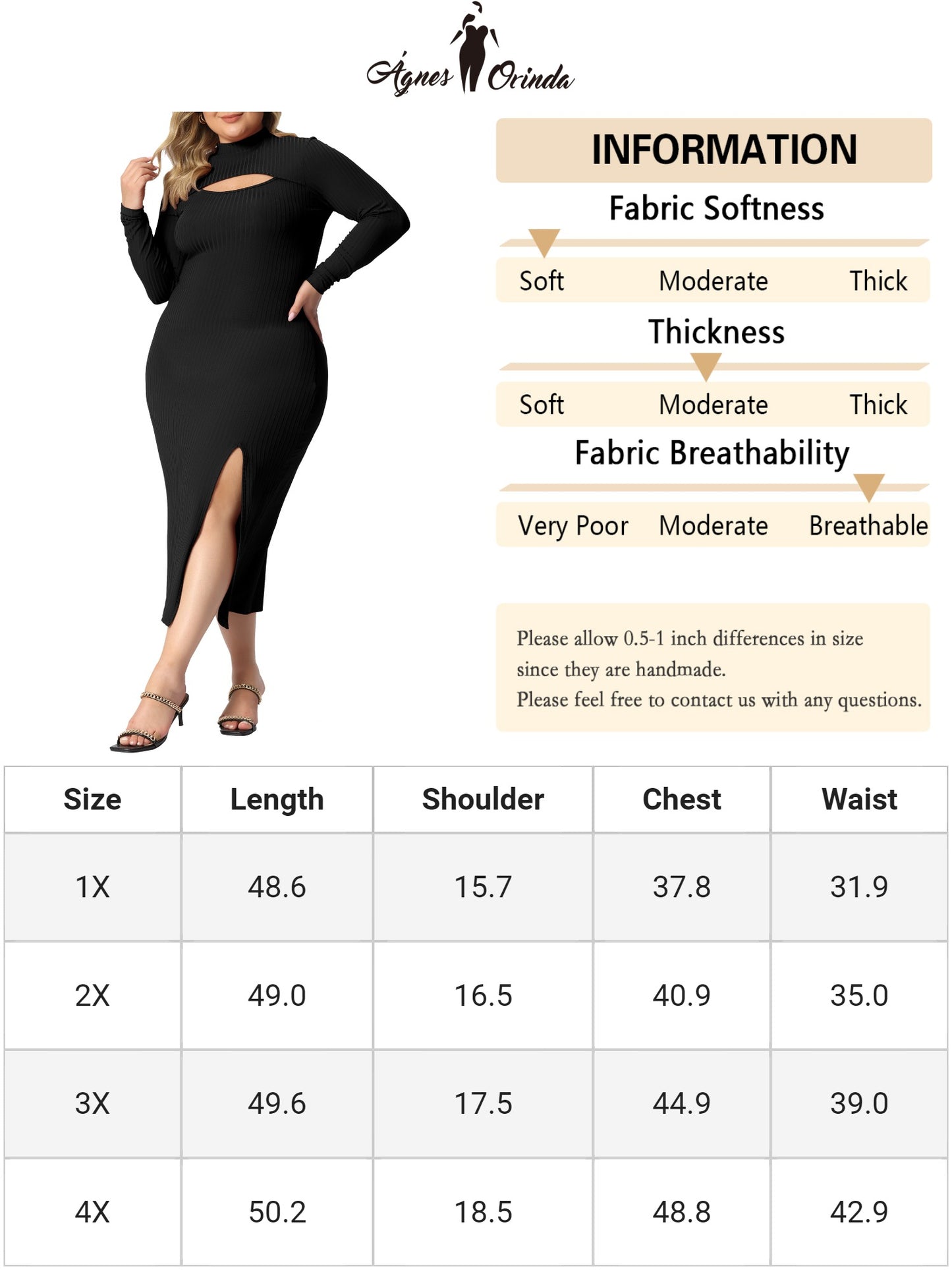 Women Plus Size Dresses Round Neck Cut Out Front Knee Slim Split Hem Bodycon Dress