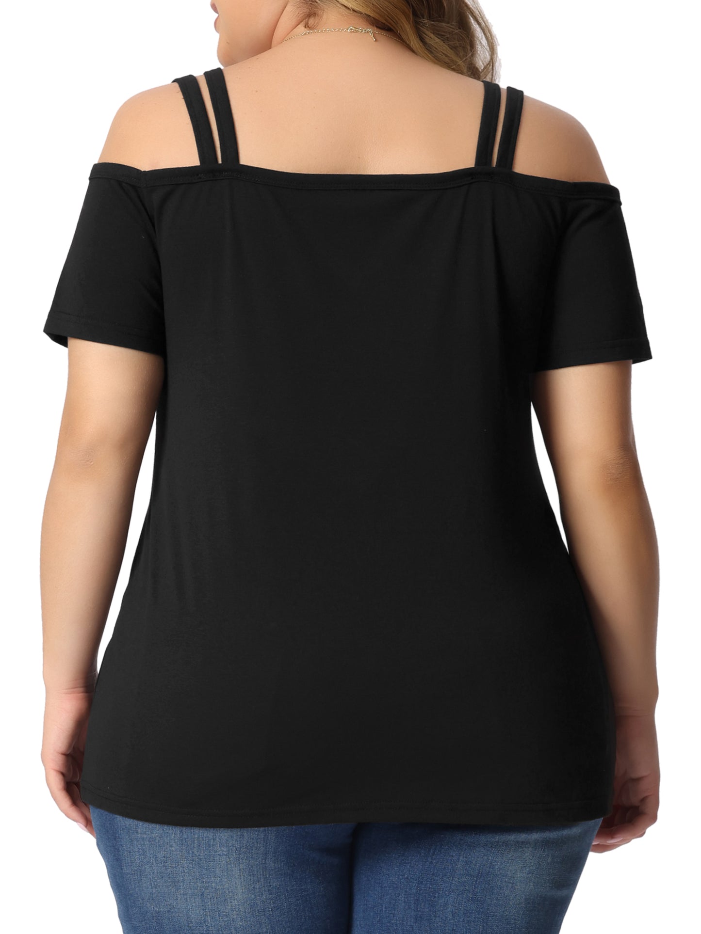 Women Plus Size Top Cold Shoulder Sexy Cut Out Short Sleeve Criss Cross Summer Casual Top