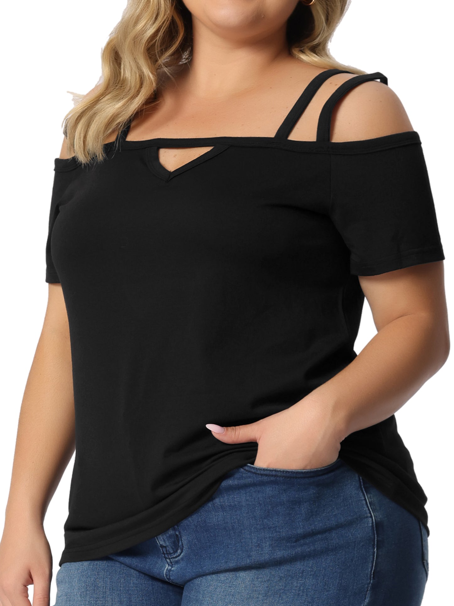 Women Plus Size Tops Cold Shoulder Sexy Cut Out Short Sleeve Criss Cross Summer Pullover