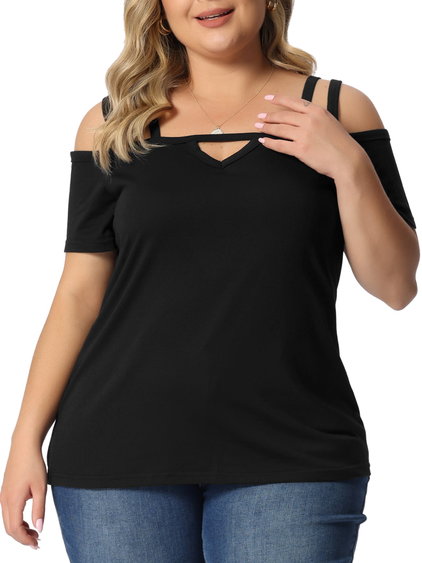 Women Plus Size Tops Cold Shoulder Sexy Cut Out Short Sleeve Criss Cross Summer Pullover