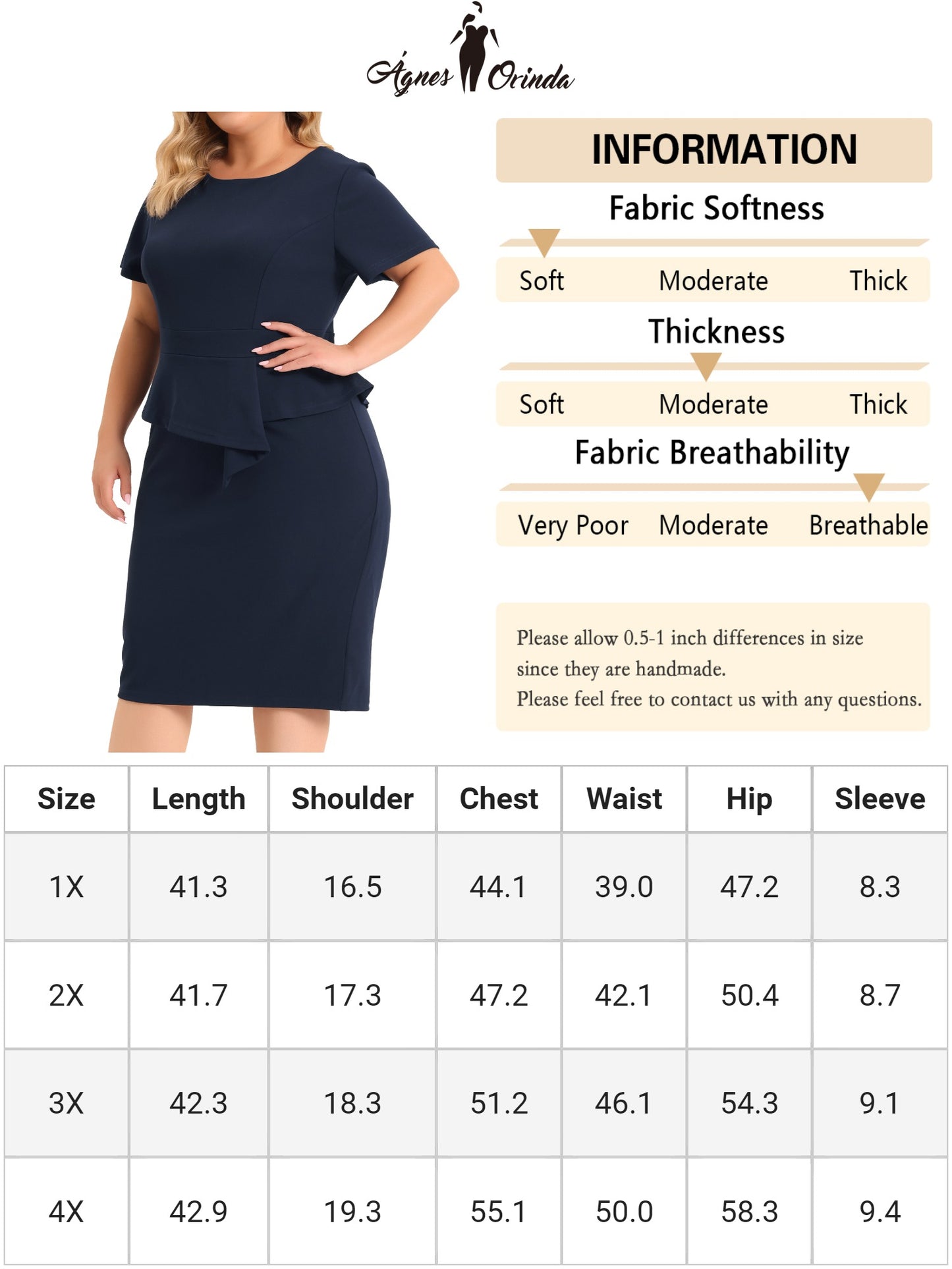 Women Plus Size Business Dresses Short Sleeves Crew Neck Work Office Peplum Pencil Dress