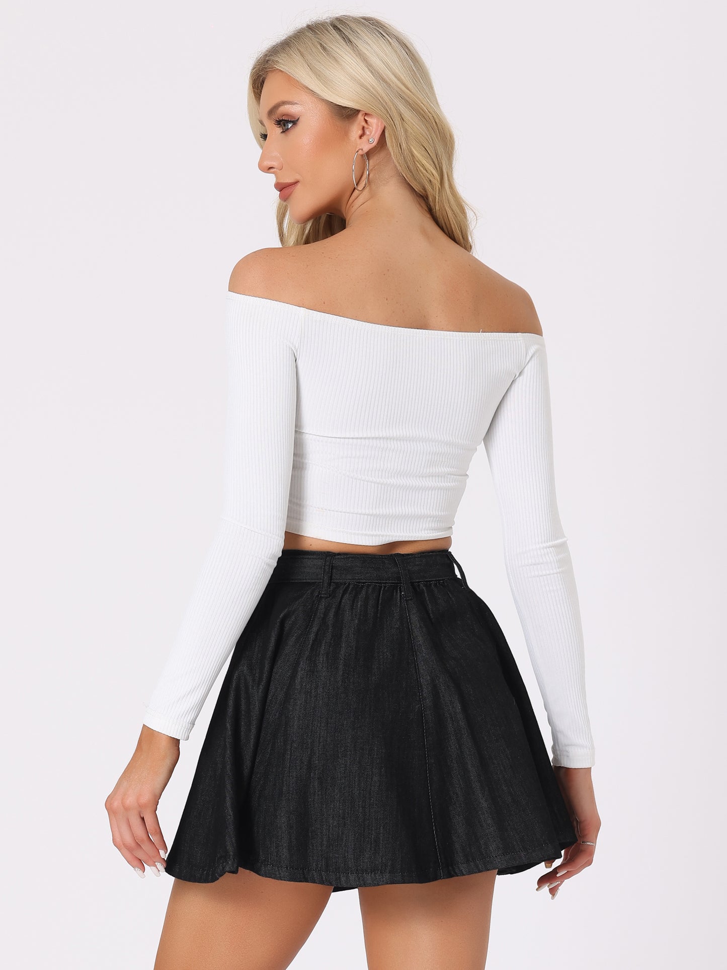 Falda vaquera informal para mujer, cintura alta, corte A, acampanada, minifalda vaquera con cinturón