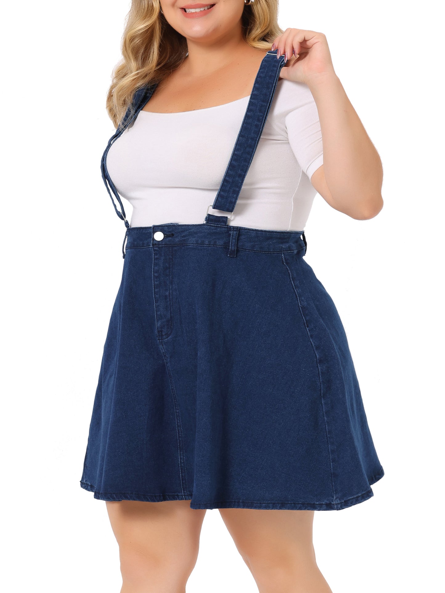 Women Plus Size Suspender Skirt Adjustable Strap Braces Mini Denim Overalls Dress