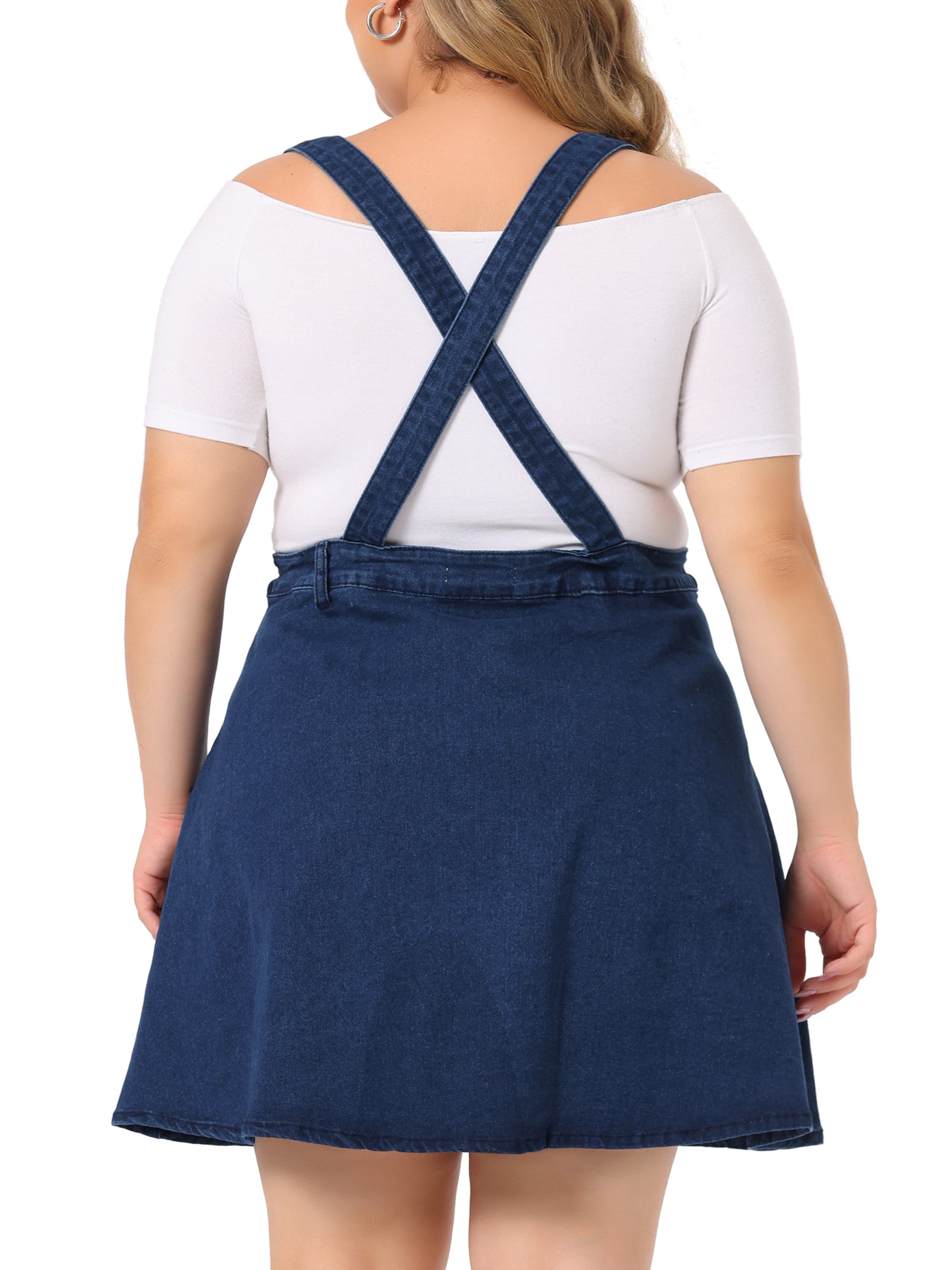 Women Plus Size Suspender Skirt Adjustable Strap Braces Mini Denim Overalls Dress