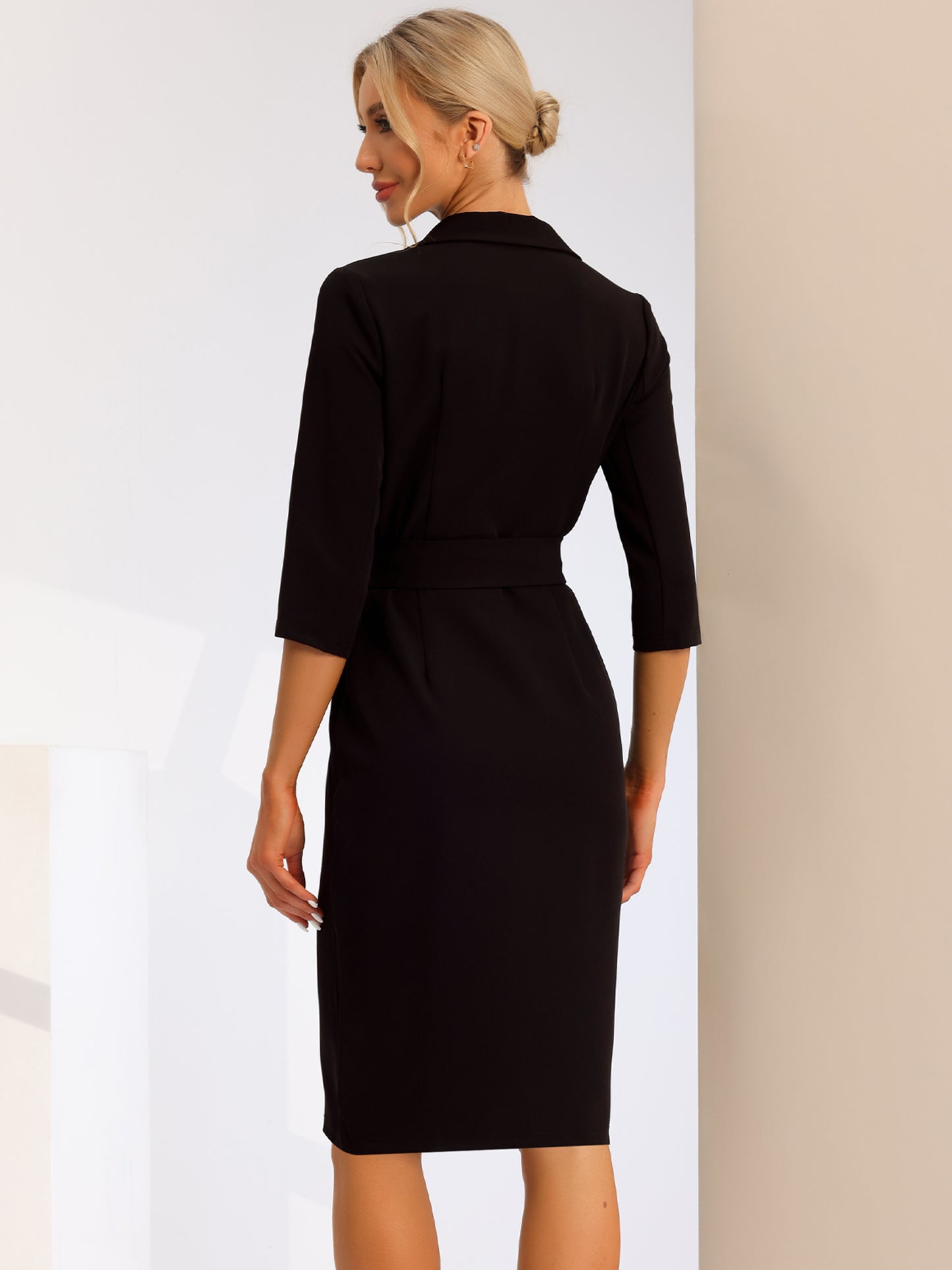 Women's Business Belted Work Blazer Suit Dress Double Breasted Dress