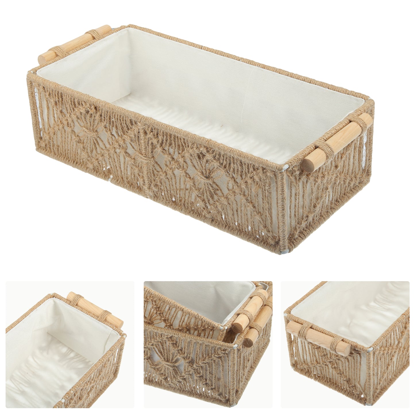 Juego de 2 cestas de almacenamiento de macramé tejido, organizador de armario para dormitorio, color marrón