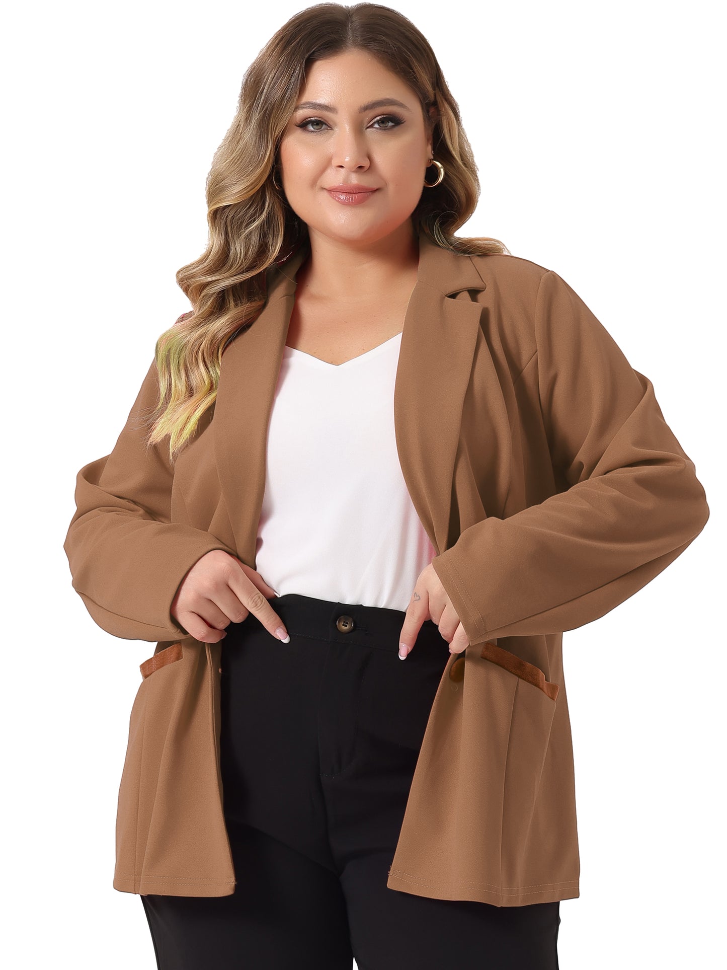 Women Plus Size Blazer Notched Lapel V Neck Office Work Business Suits Jacket Blazers