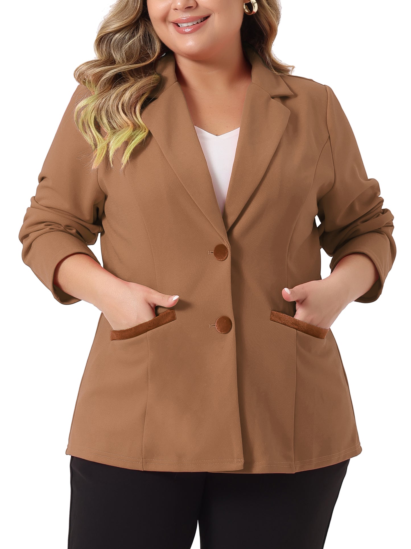 Women Plus Size Blazer Notched Lapel V Neck Office Work Business Suits Jacket Blazers
