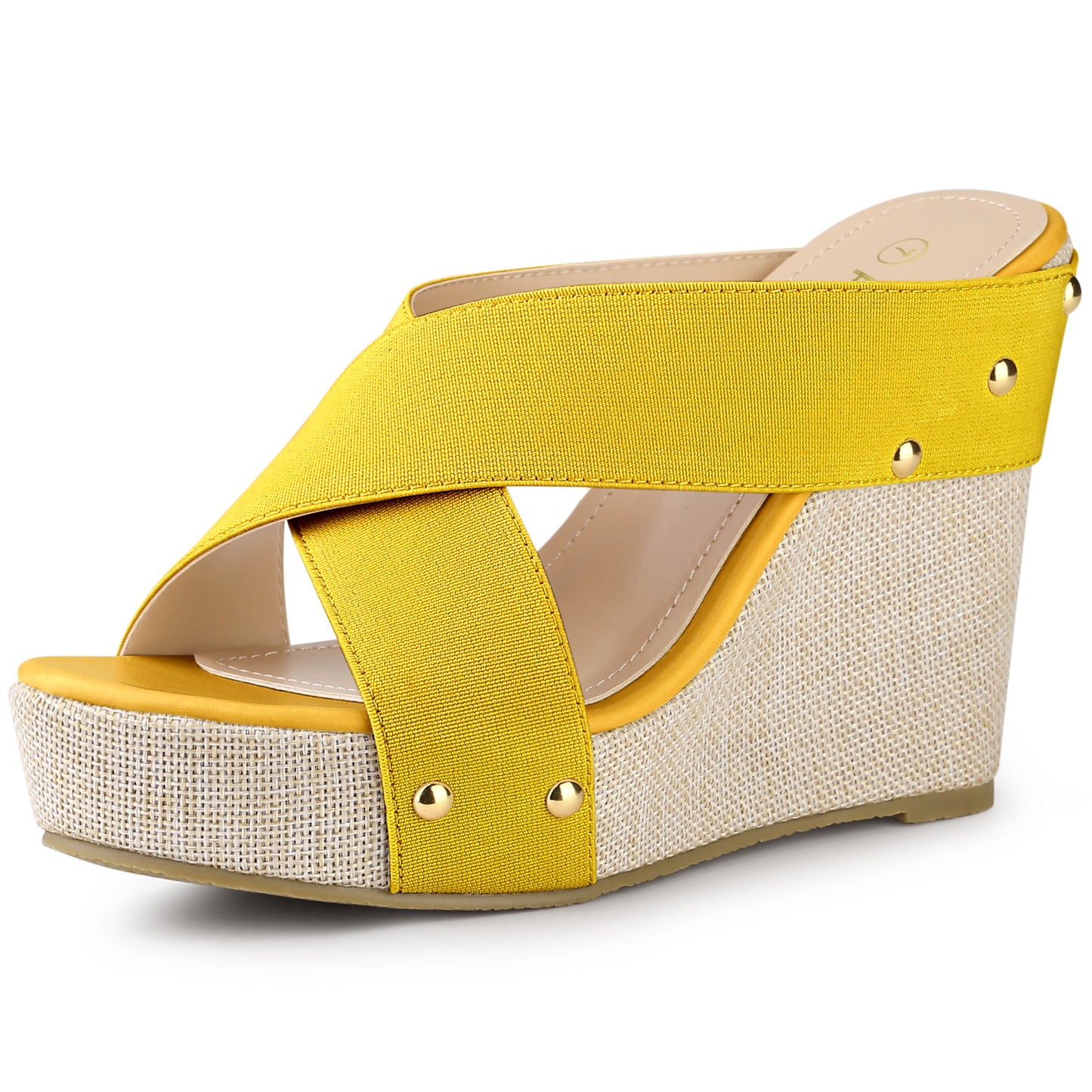 Sandalias de cuña con plataforma de lino y punta abierta para mujer