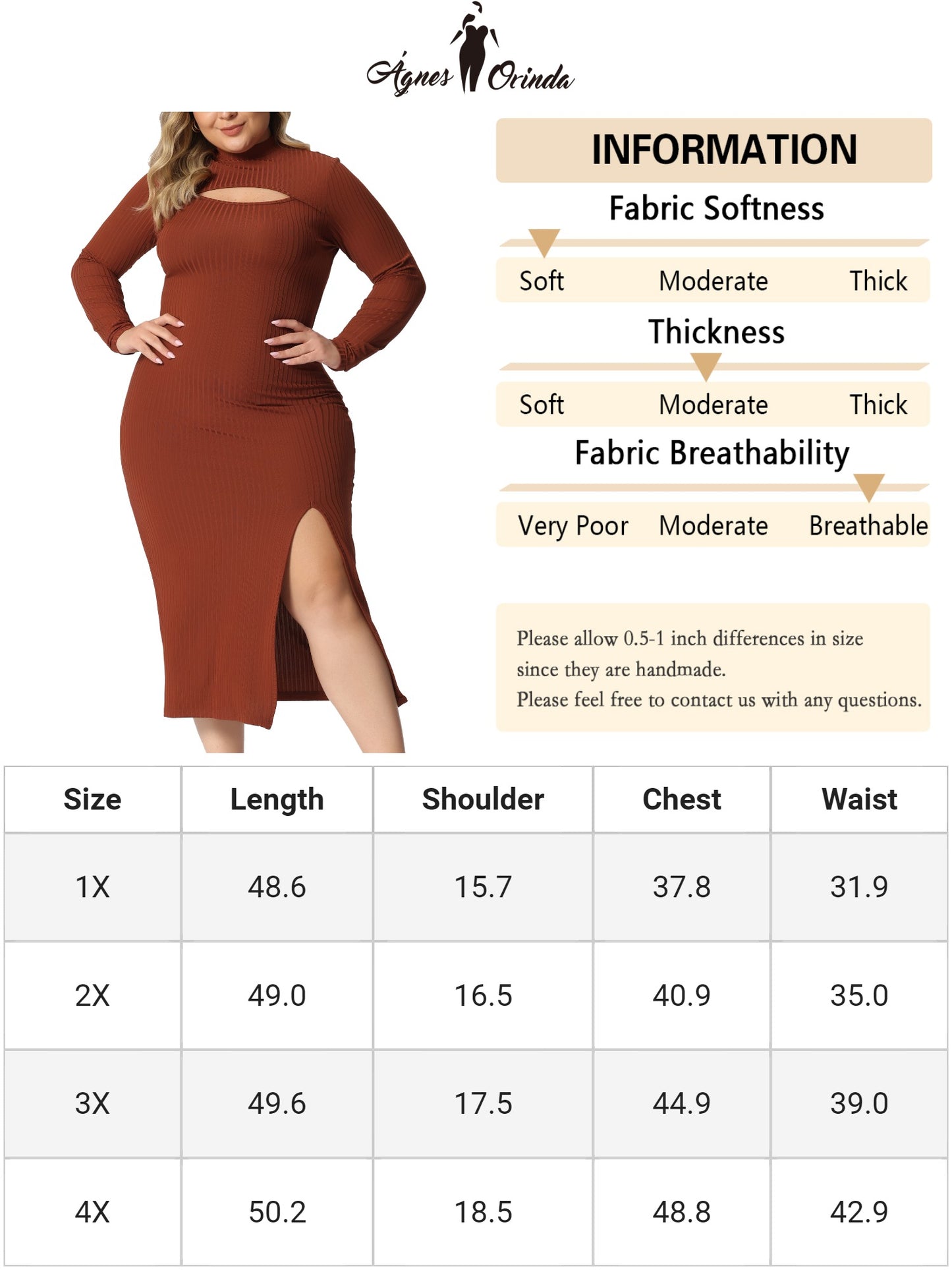 Women Plus Size Dresses Round Neck Cut Out Front Knee Slim Split Hem Bodycon Dress