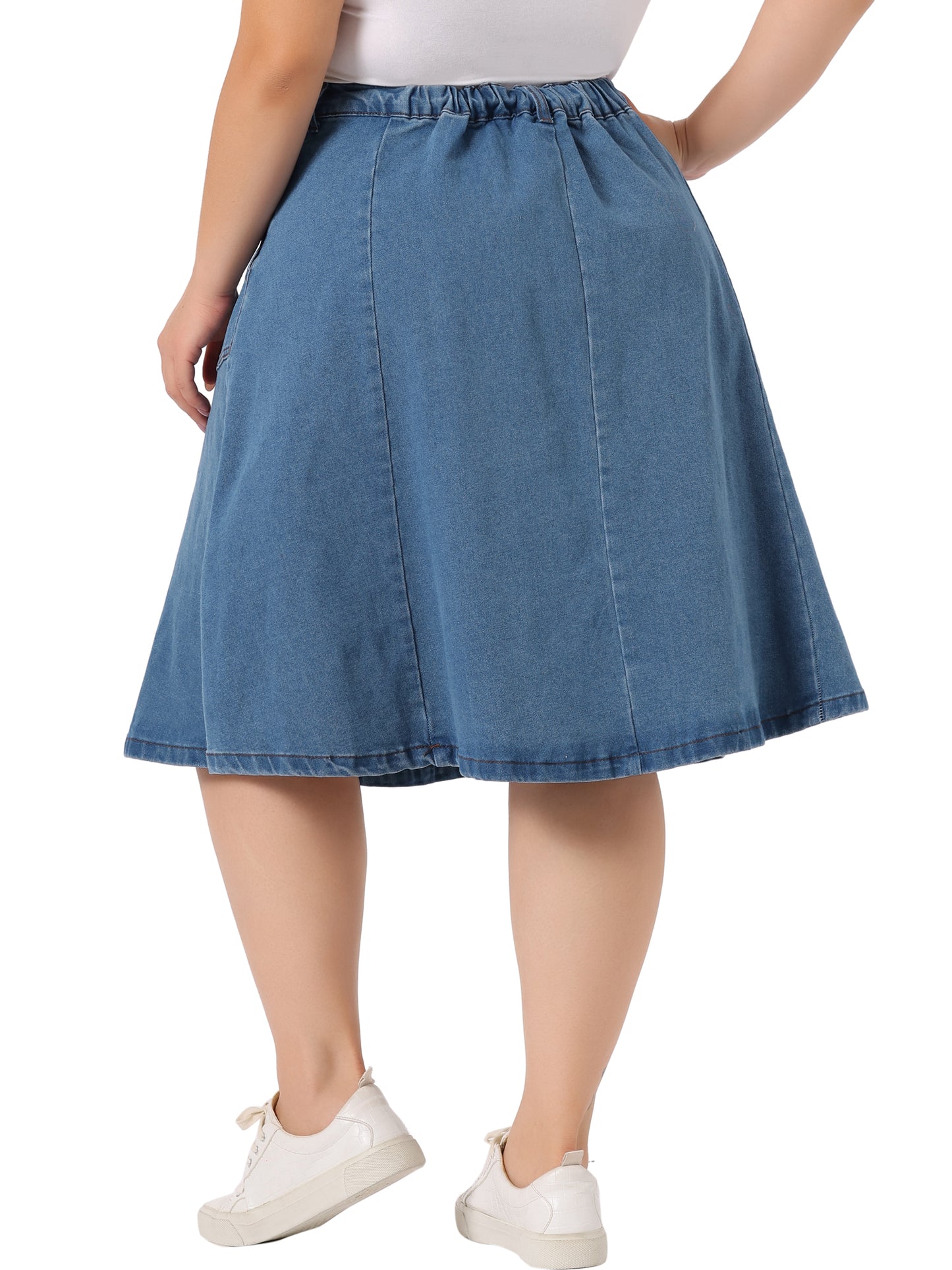 Women Plus Size Denim Skirt Casual A Line Pockets Midi Skirt
